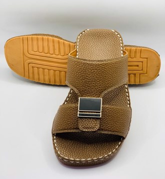 Hand Made Brown Synthetic Leather T-shape Customized Brand Slippers