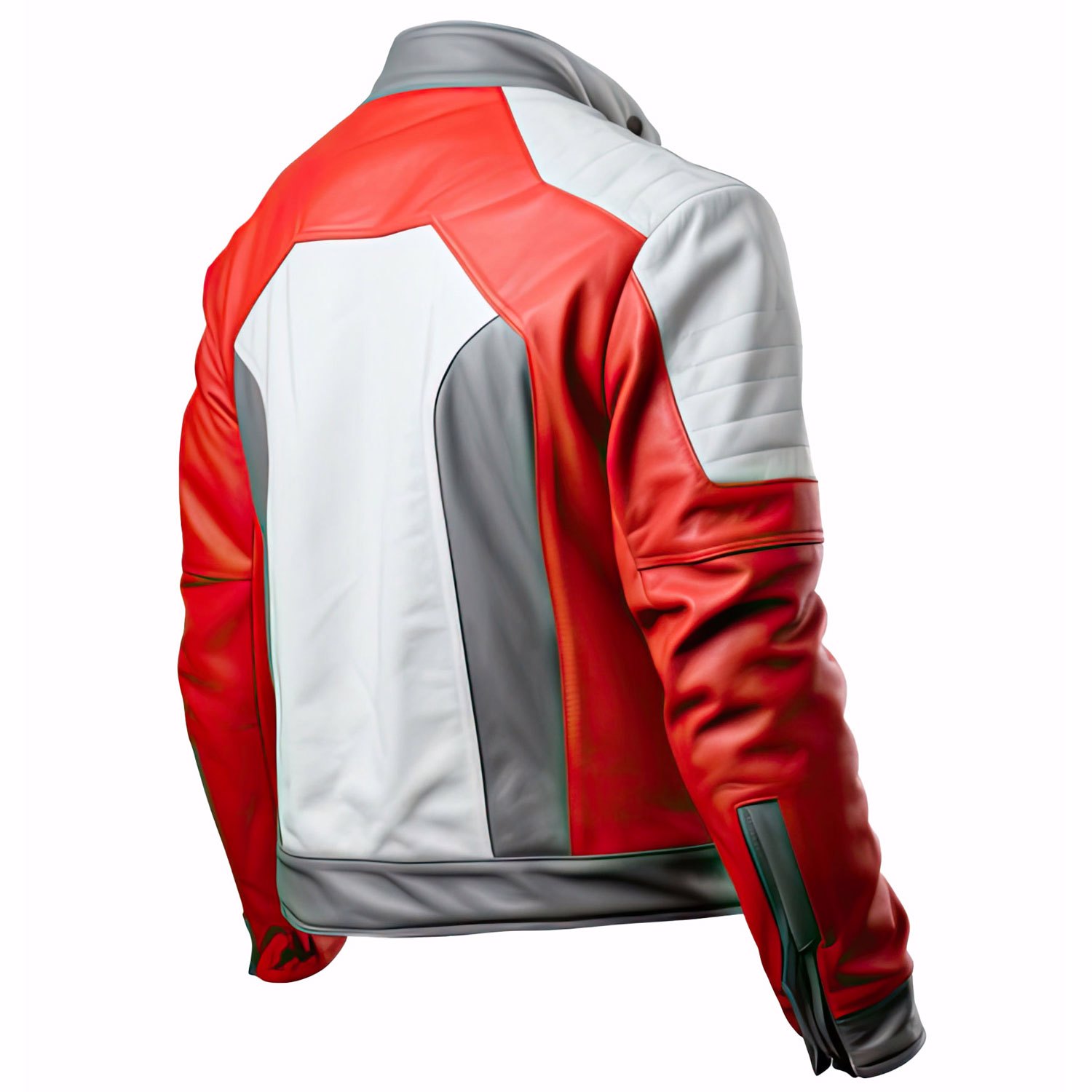 Men’s Red Grey Genuine Sheepskin Stand Collar Sleek Warm Zip-up Casual Riding Fashionable  - view 2