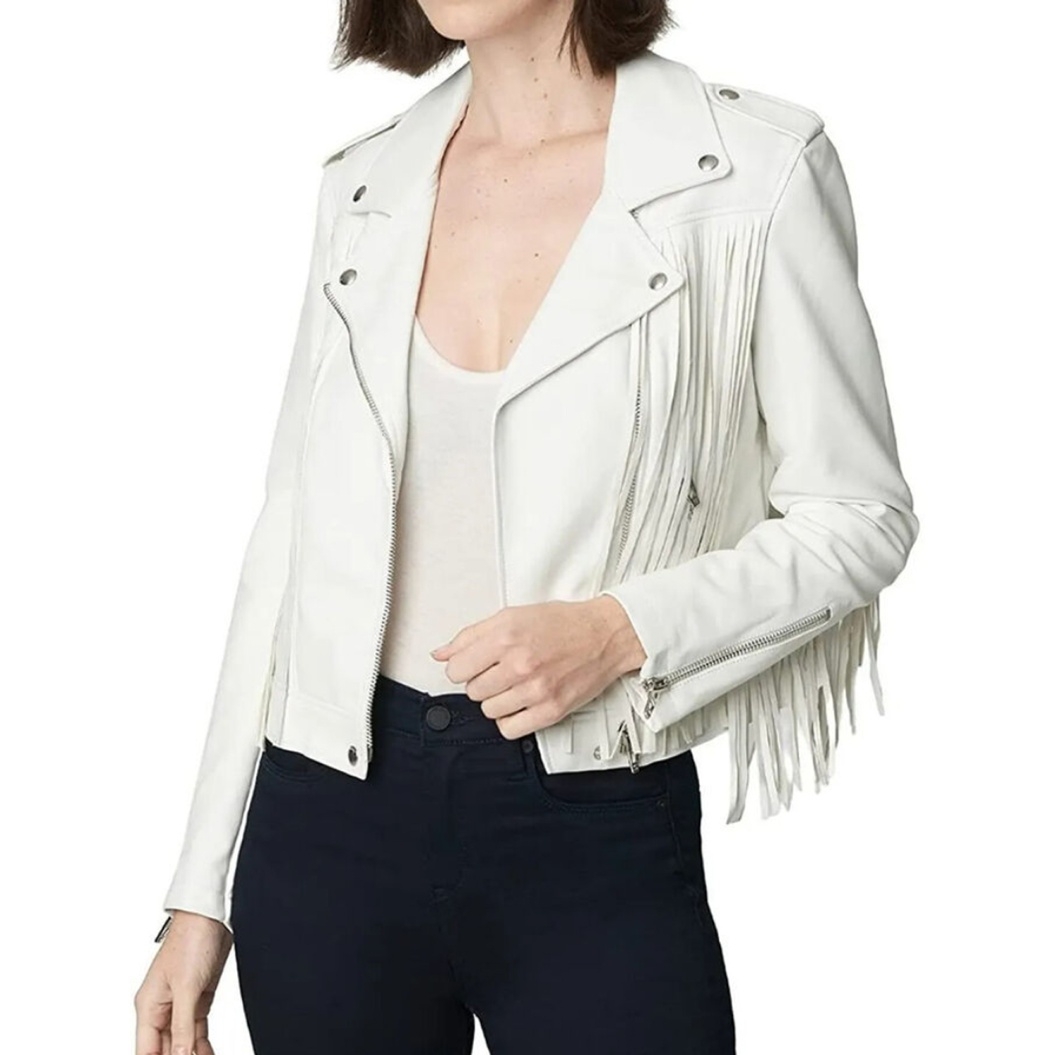 Elegant White Lambskin Leather Jacket for Women