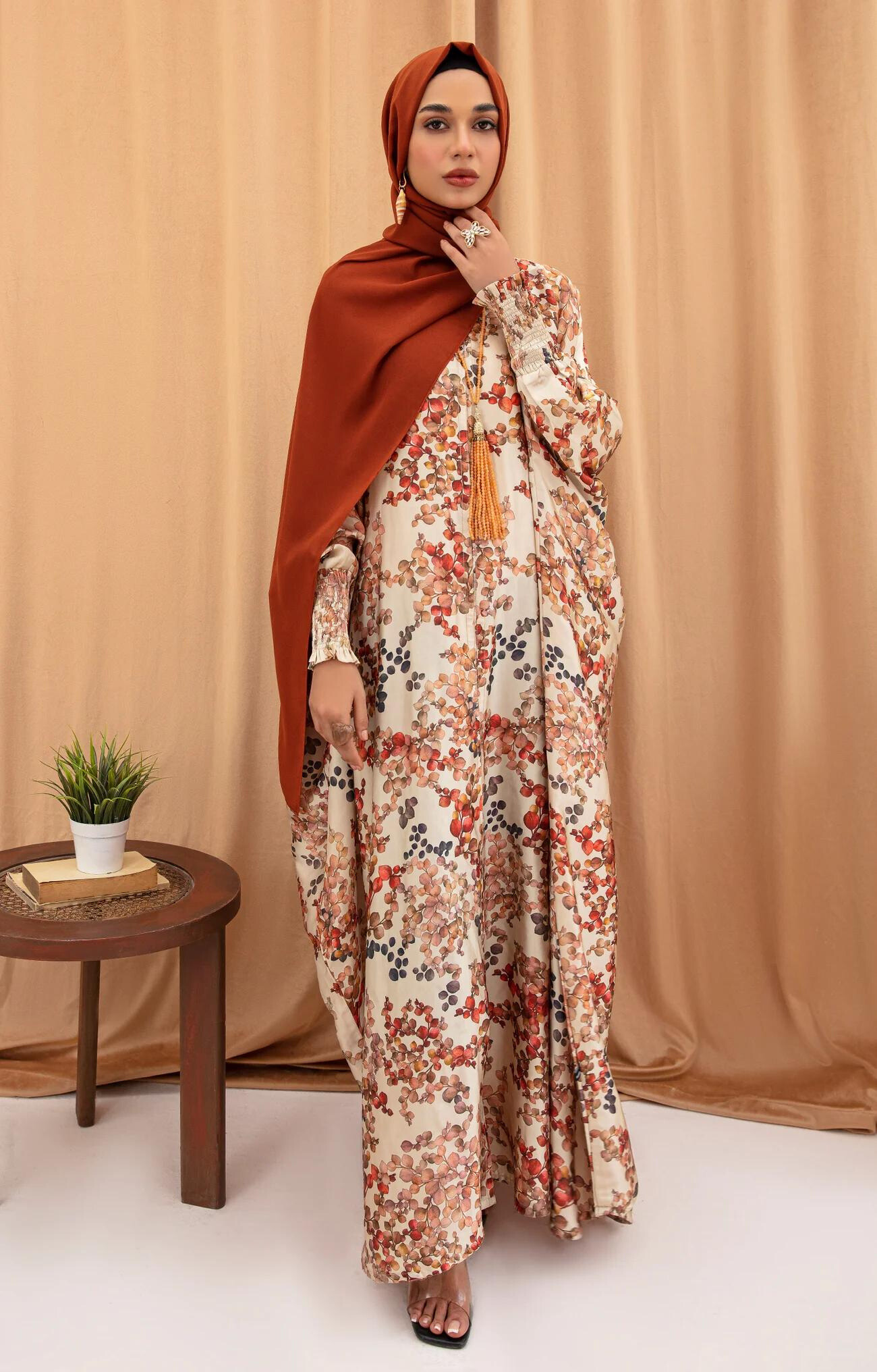 Elara Printed Cape Fashionable Abaya Quality Piece Variety Colours And Customisations Branding