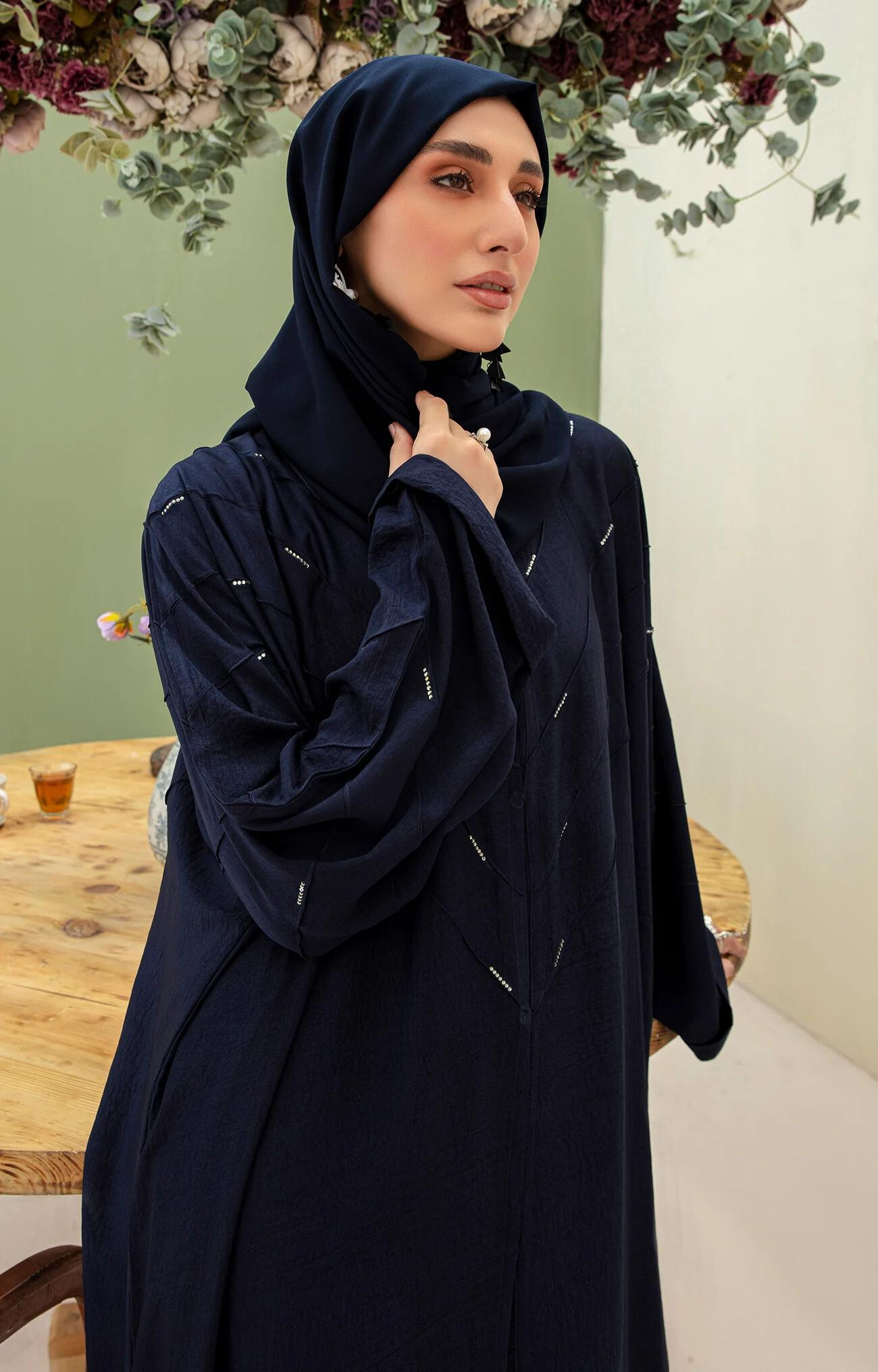 Enora Blue Front Open Fashionable Abaya Quality Piece Variety Colours And Customisations Branding - view 2