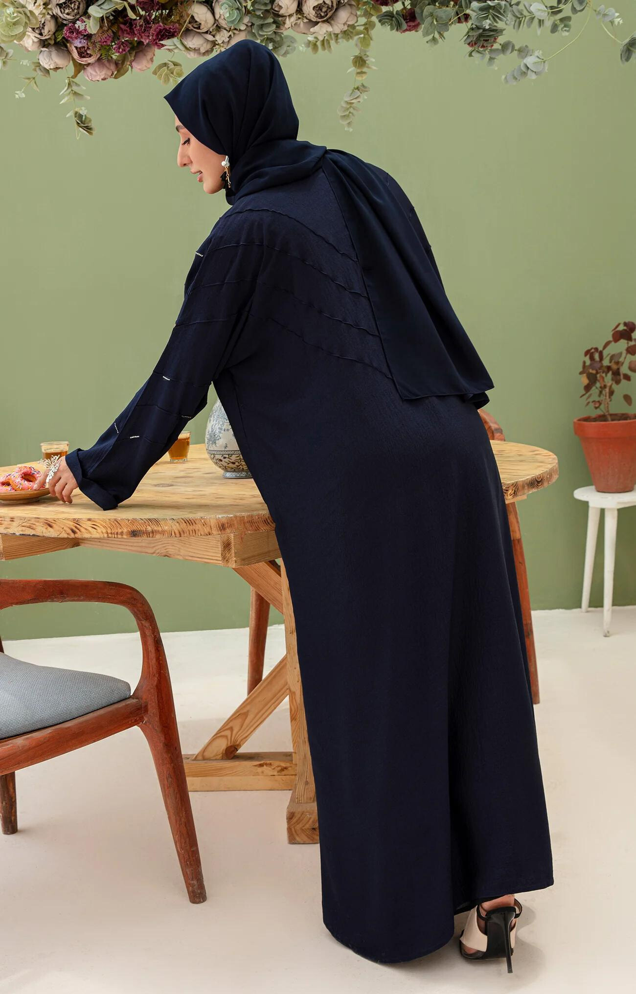 Enora Blue Front Open Fashionable Abaya Quality Piece Variety Colours And Customisations Branding - view 6