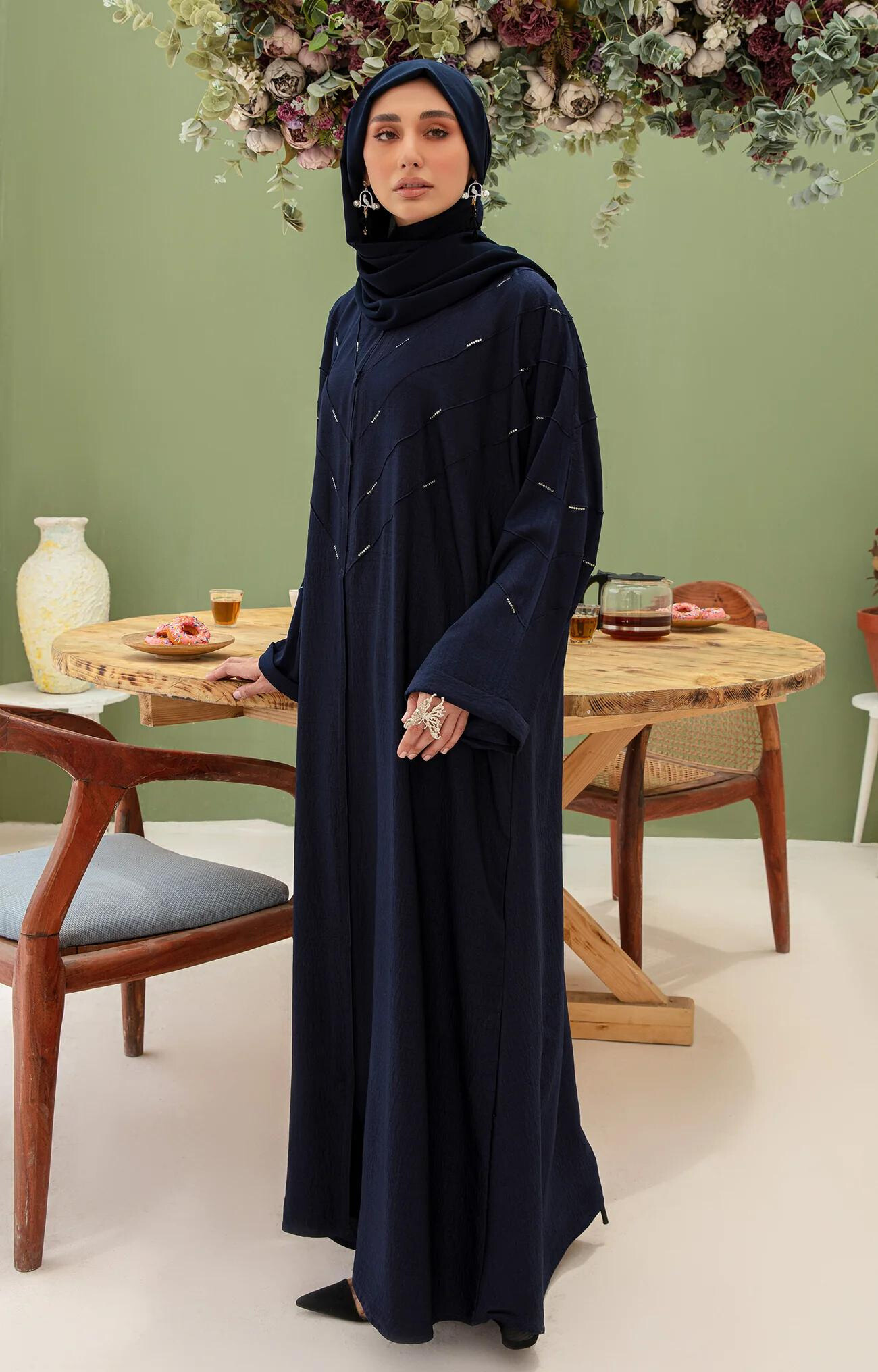 Enora Blue Front Open Fashionable Abaya Quality Piece Variety Colours And Customisations Branding - view 7