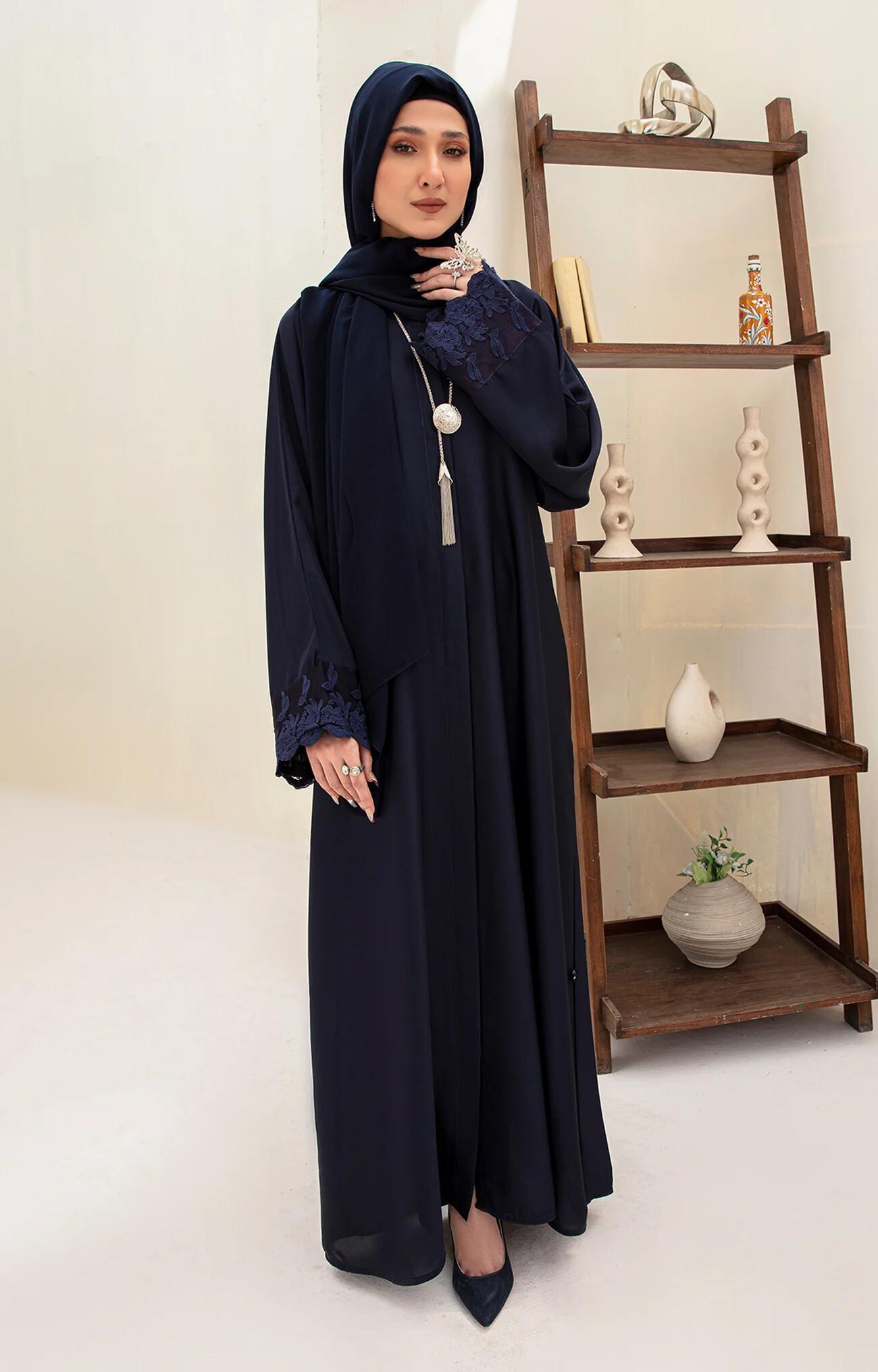 Raven Blue Front Open Fashionable Abaya Quality Piece Variety Colours And Customisations Branding
