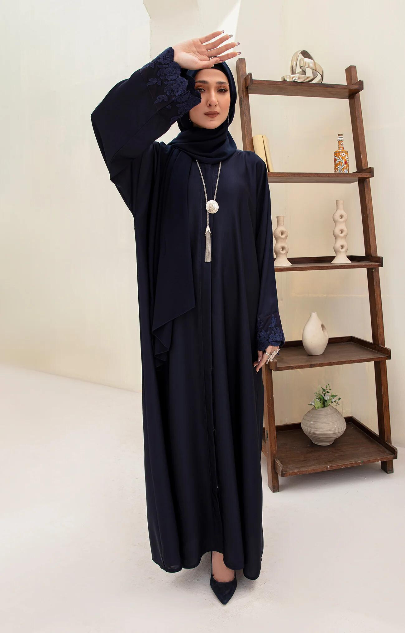 Raven Blue Front Open Fashionable Abaya Quality Piece Variety Colours And Customisations Branding - view 7