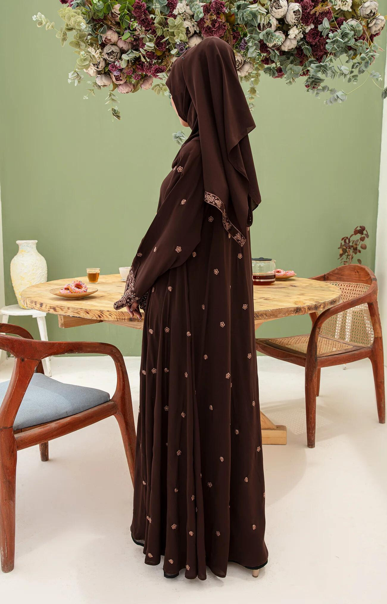 Cammelia Embriodered Front Open Abaya Quality Piece Variety Colours And Customisations Branding - view 2