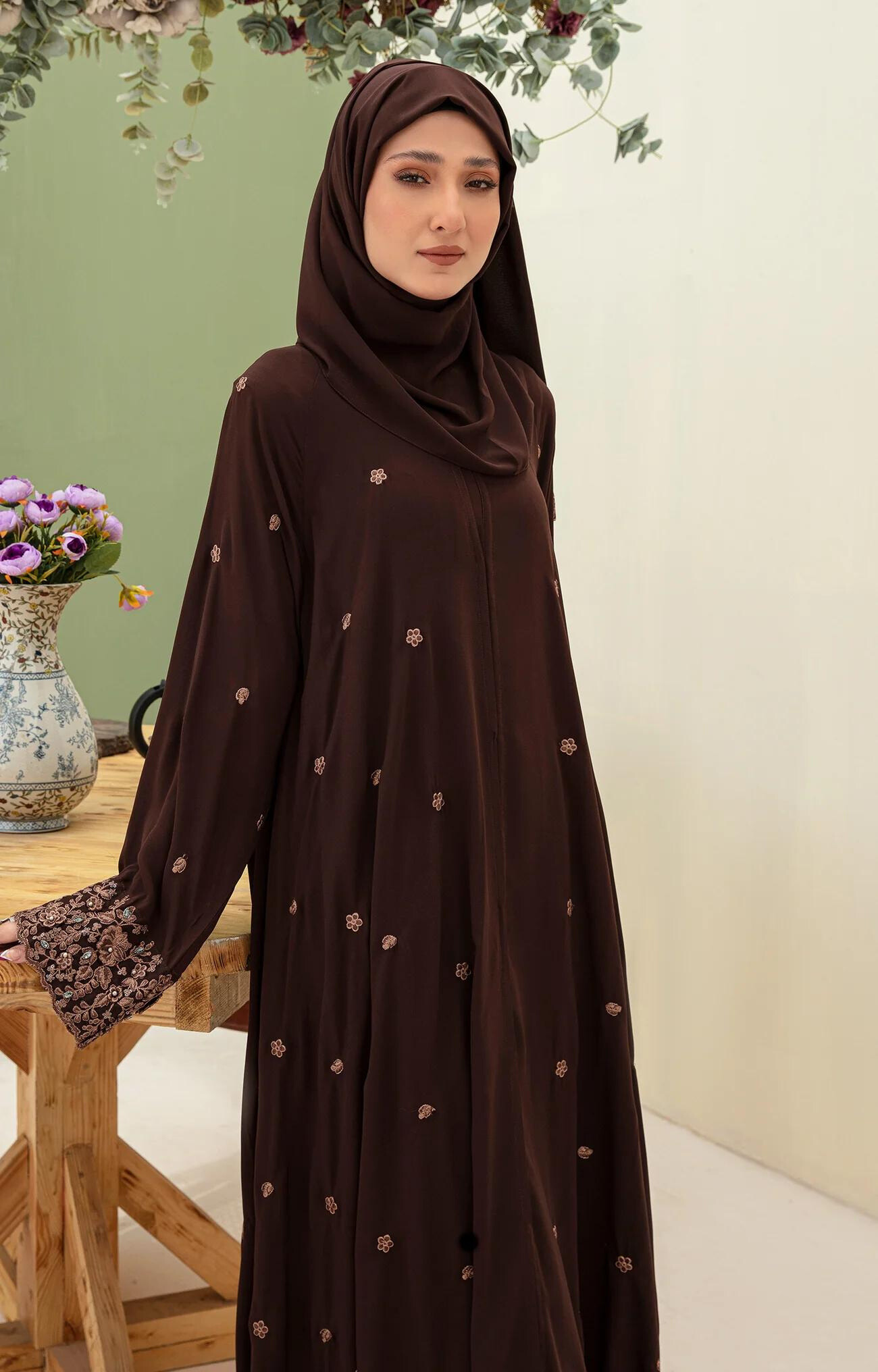 Cammelia Embriodered Front Open Abaya Quality Piece Variety Colours And Customisations Branding - view 4