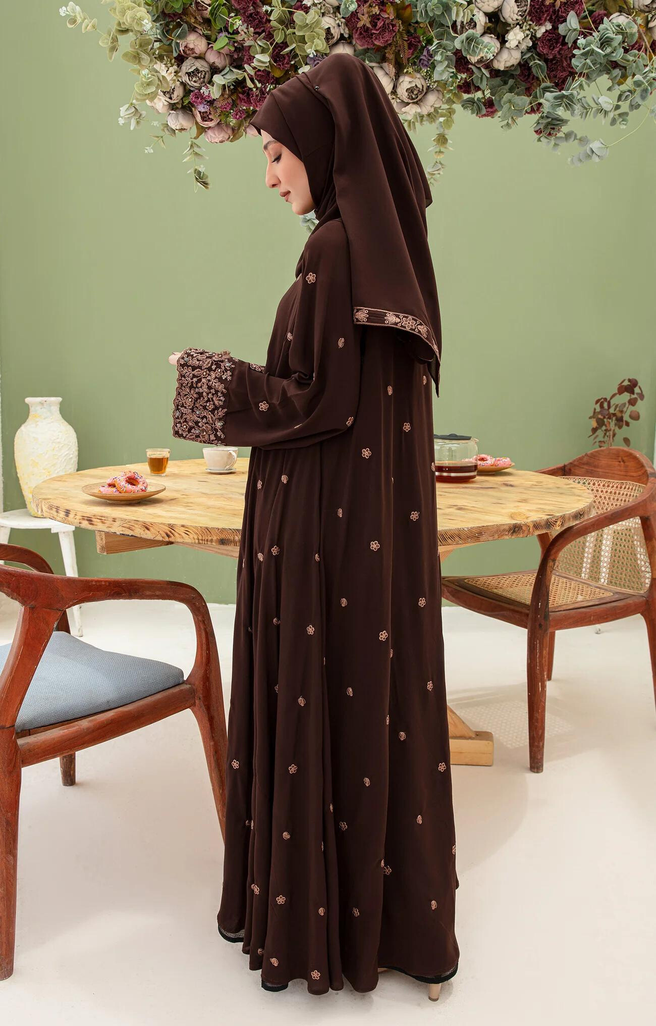 Cammelia Embriodered Front Open Abaya Quality Piece Variety Colours And Customisations Branding - view 8