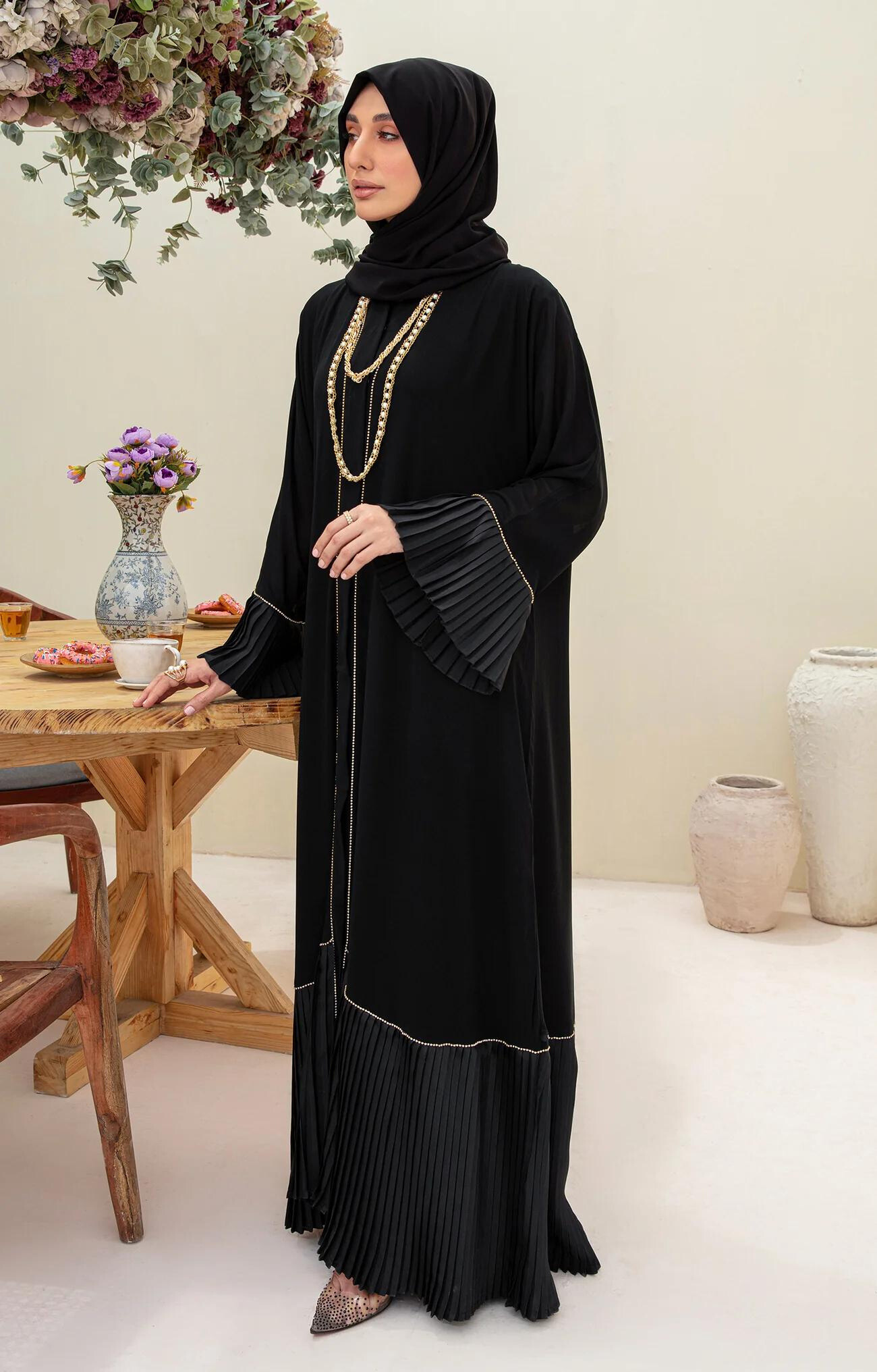 Elmira Front Open Abaya Fashionable Quality Piece Variety Colours And Customisations Branding - view 3