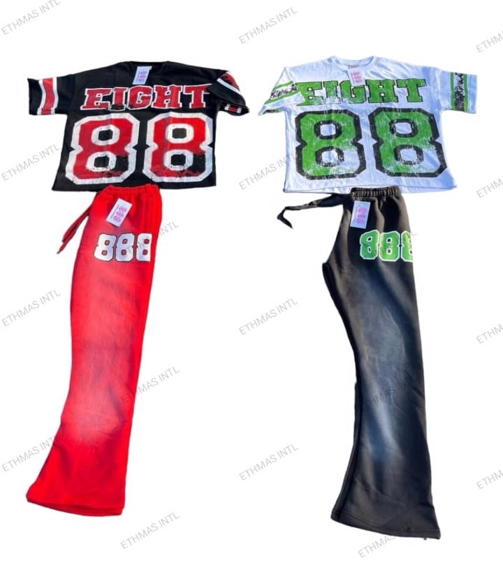 Customized  French Terry Tshirt and Flare Pant in DTF Print Set