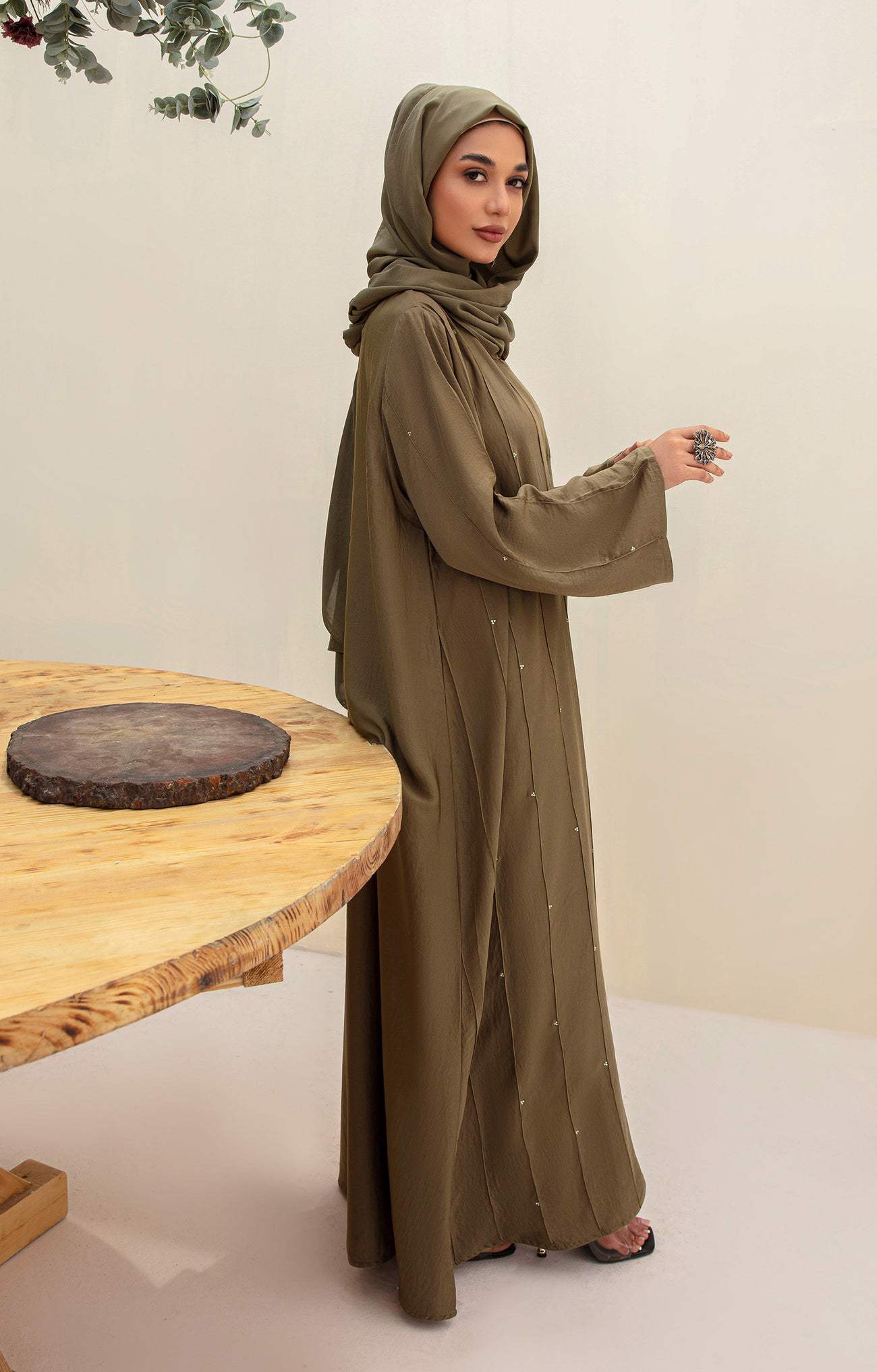 Olive Irene Front Open Fashionable Abaya Quality Piece Variety Colours And Customisations Branding