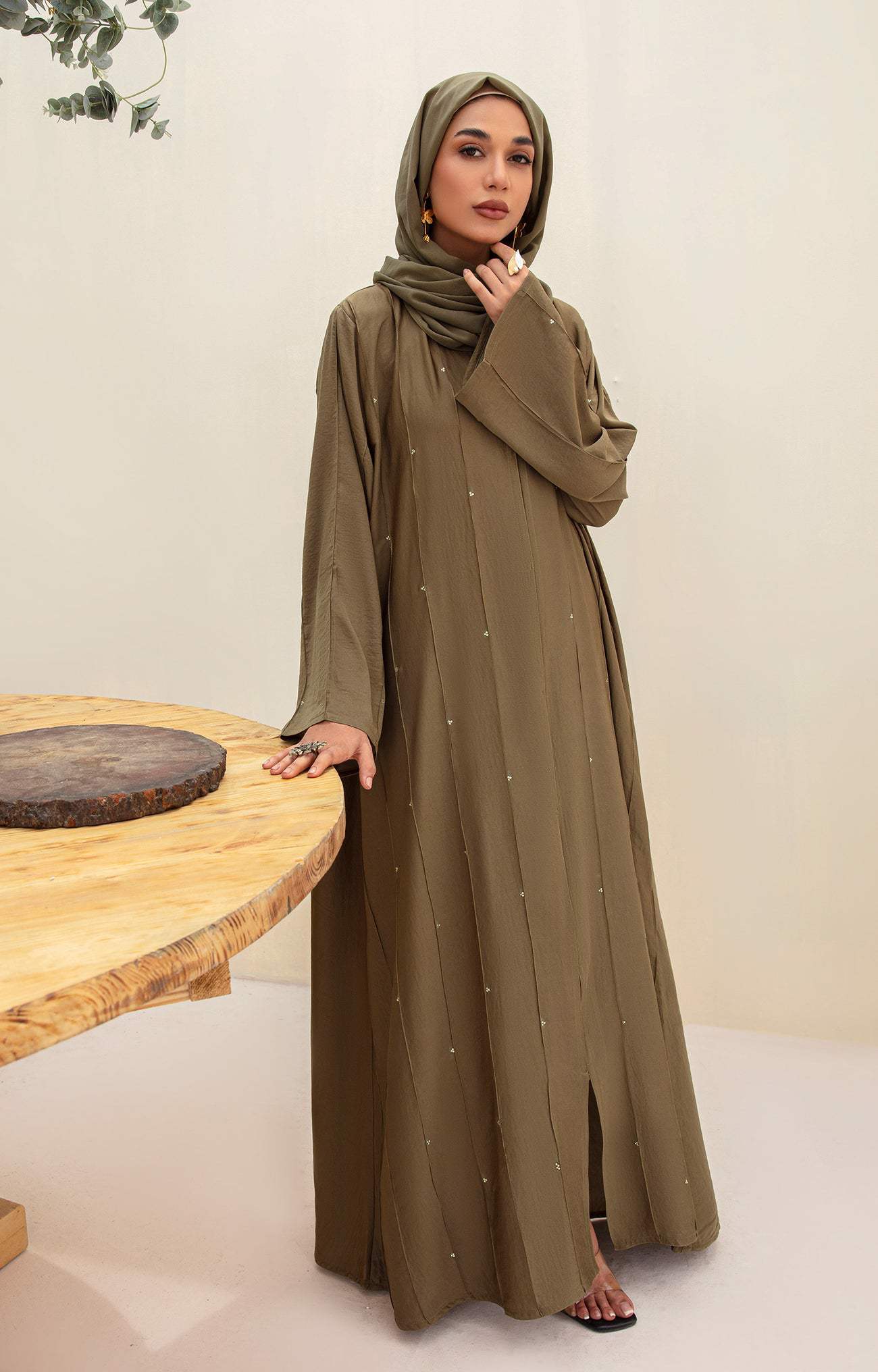 Olive Irene Front Open Fashionable Abaya Quality Piece Variety Colours And Customisations Branding - view 3