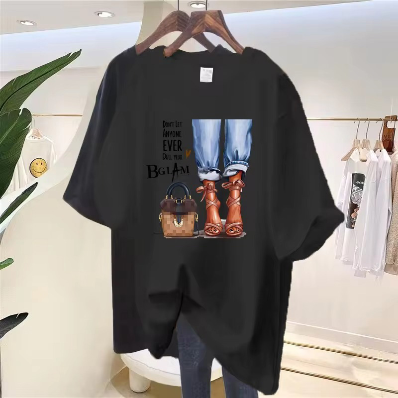 Wholesale custom 100 cotton shoes bags girls feet printing summer short sleeve t - shirt women 2024 