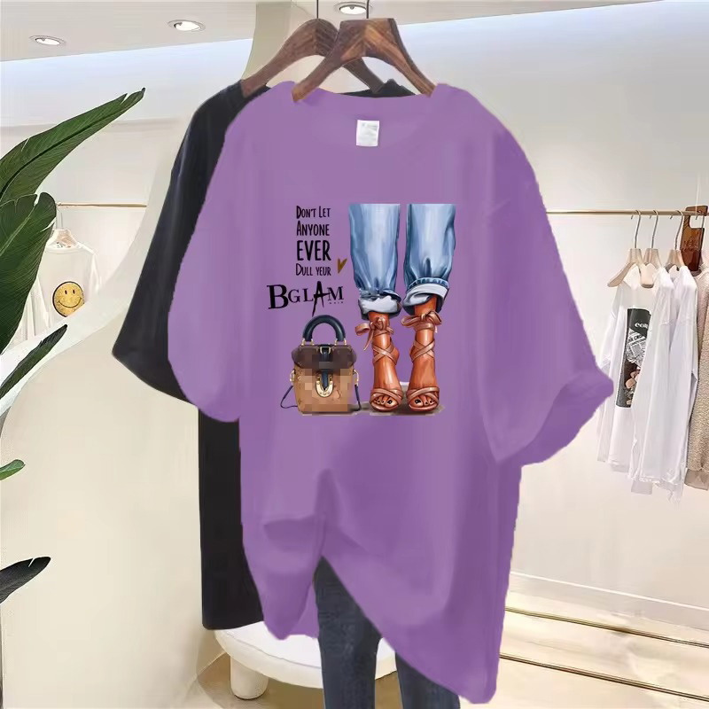Wholesale custom 100 cotton shoes bags girls feet printing summer short sleeve t - shirt women 2024  - view 2