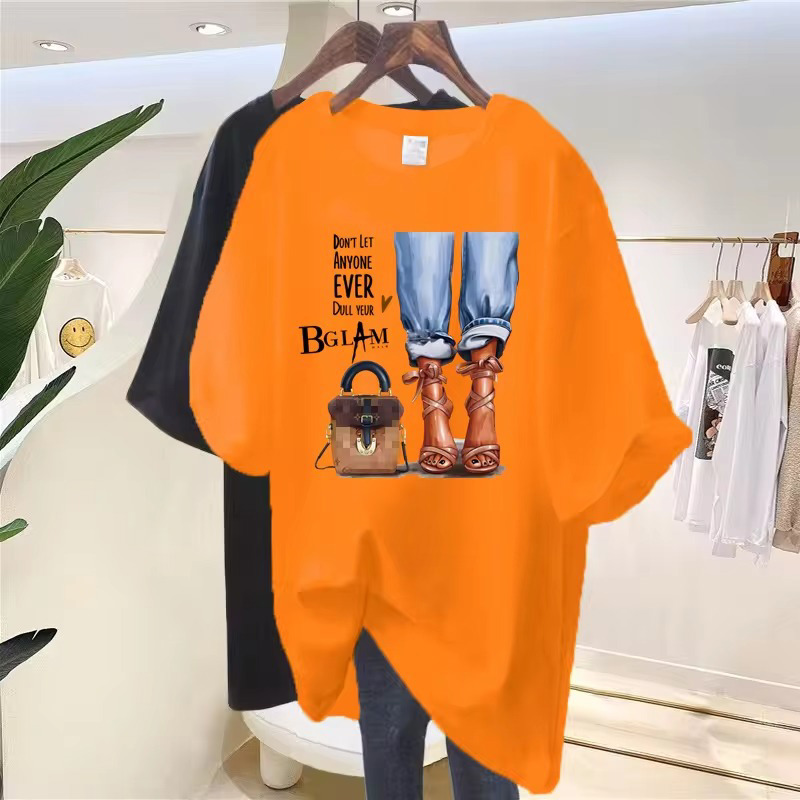Wholesale custom 100 cotton shoes bags girls feet printing summer short sleeve t - shirt women 2024  - view 3