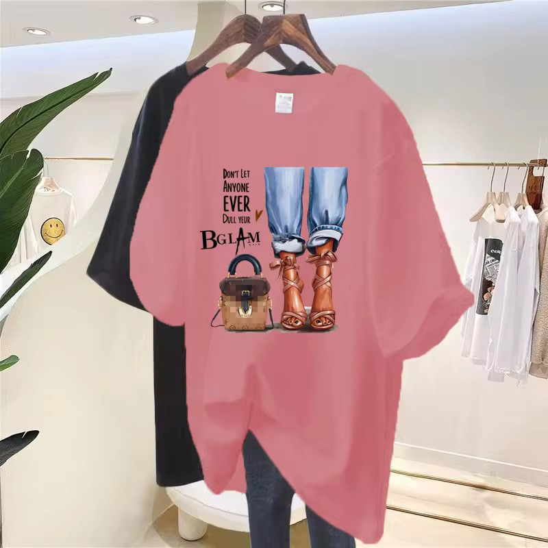 Wholesale custom 100 cotton shoes bags girls feet printing summer short sleeve t - shirt women 2024  - view 4