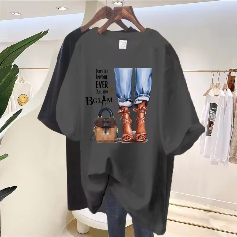 Wholesale custom 100 cotton shoes bags girls feet printing summer short sleeve t - shirt women 2024  - view 5