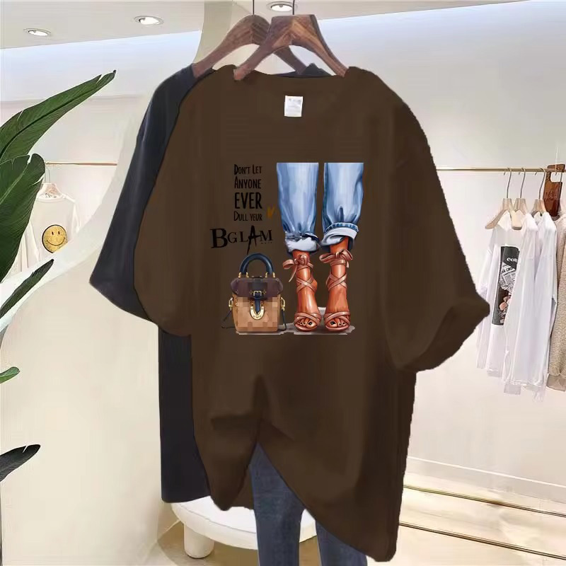 Wholesale custom 100 cotton shoes bags girls feet printing summer short sleeve t - shirt women 2024  - view 6