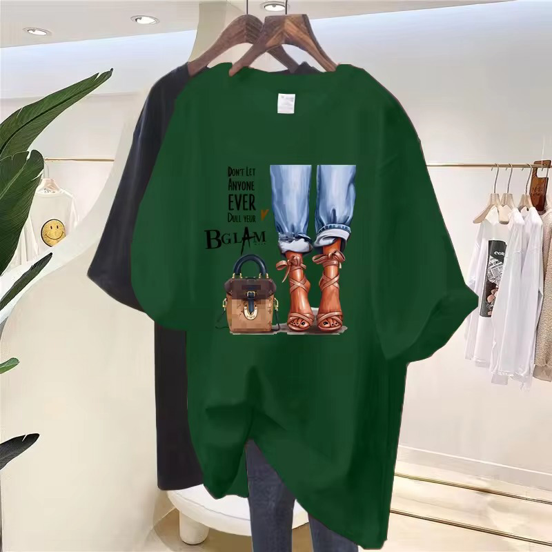 Wholesale custom 100 cotton shoes bags girls feet printing summer short sleeve t - shirt women 2024  - view 7