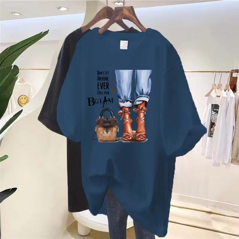 Wholesale custom 100 cotton shoes bags girls feet printing summer short sleeve t - shirt women 2024  - view 8