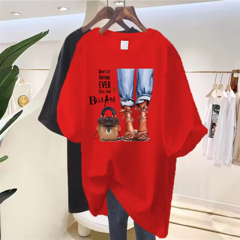 Wholesale custom 100 cotton shoes bags girls feet printing summer short sleeve t - shirt women 2024  - view 9