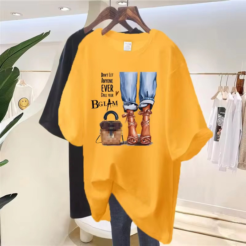 Wholesale custom 100 cotton shoes bags girls feet printing summer short sleeve t - shirt women 2024  - view 10