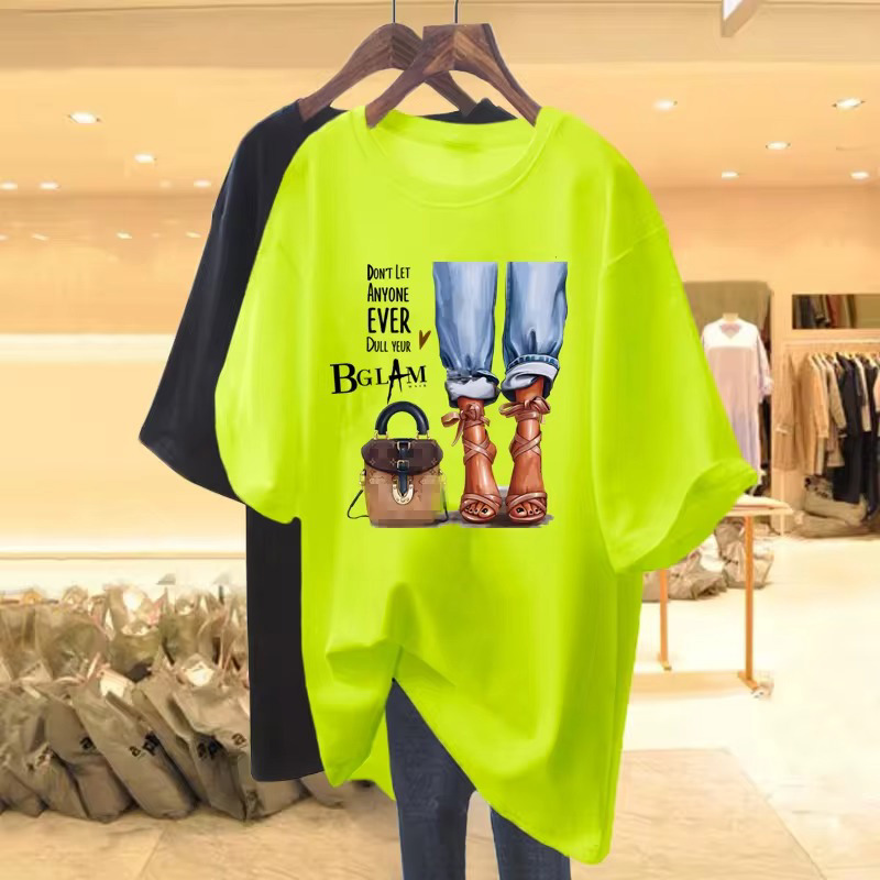 Wholesale custom 100 cotton shoes bags girls feet printing summer short sleeve t - shirt women 2024  - view 11