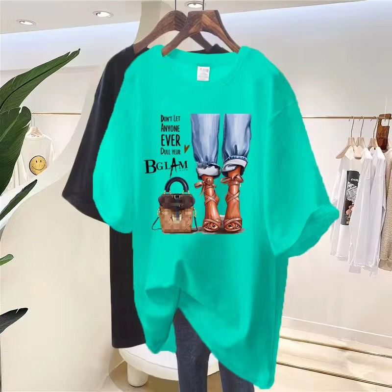 Wholesale custom 100 cotton shoes bags girls feet printing summer short sleeve t - shirt women 2024  - view 12