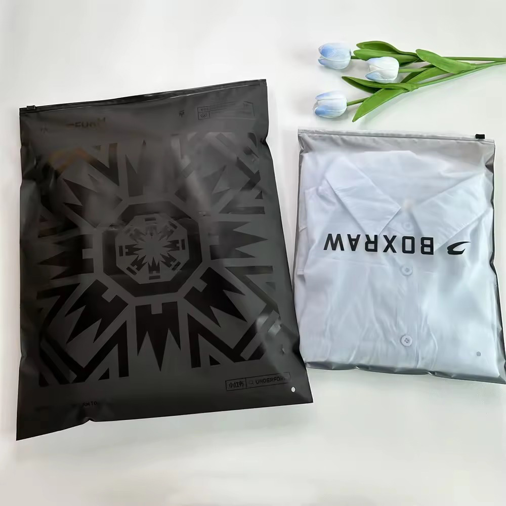 Custom frosted Biodegradable Plastic Packaging Zipper Bags, T Shirt Swimwear Zip Lock Clothing Bags 