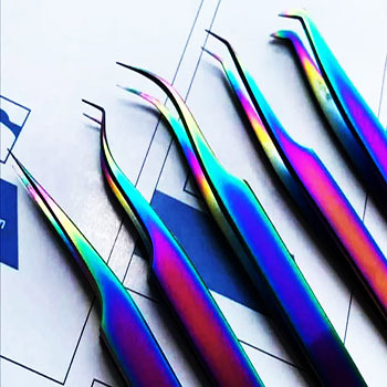 75 90 degree Straight and Curved Tip Tweezers Nipper for Eyelash Extensions Green Stainless Steel