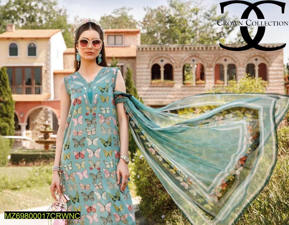 3 Pcs Women's Stitched Russian Lawn Digital Printed Suit
