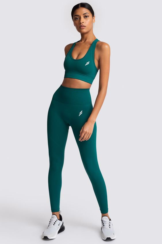 Seamless Ruched Racer Back Sports Bra & Leggings | High Stretch Seamless Sports Bra 