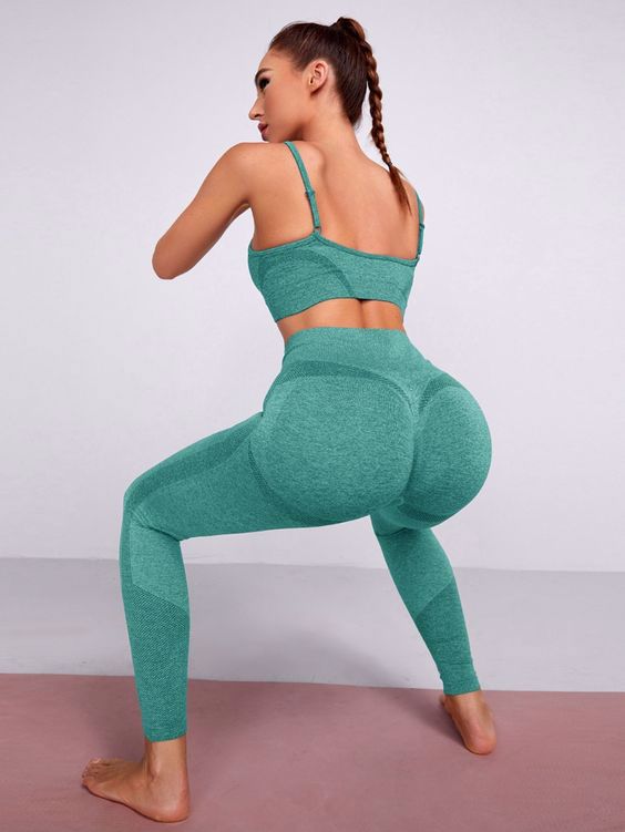 Seamless Ruched Racer Back Sports Bra & Leggings | High Stretch Seamless Sports Bra  - view 4