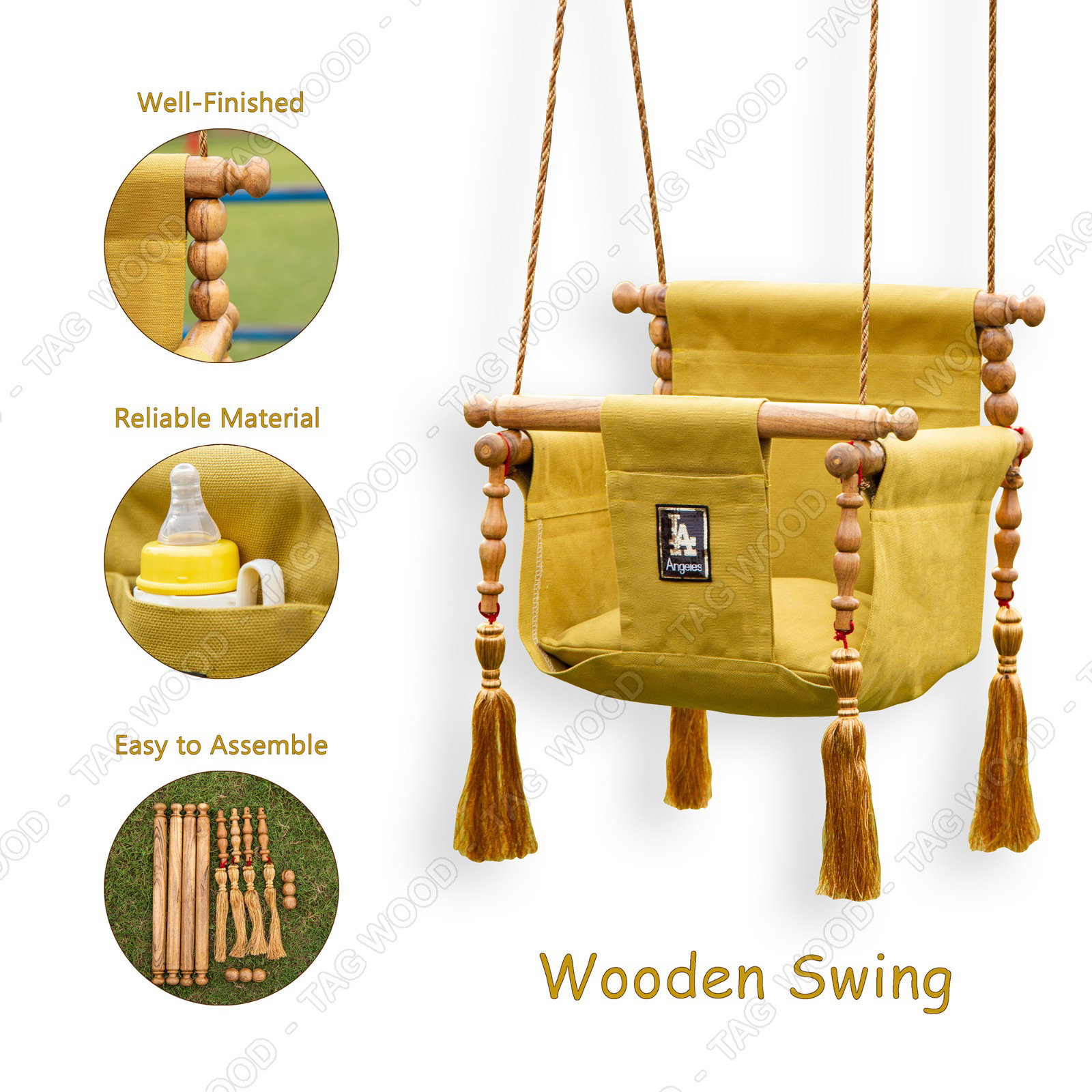  Premium Wooden Quality Baby Swing Baby Toys With a Fabric Chair 