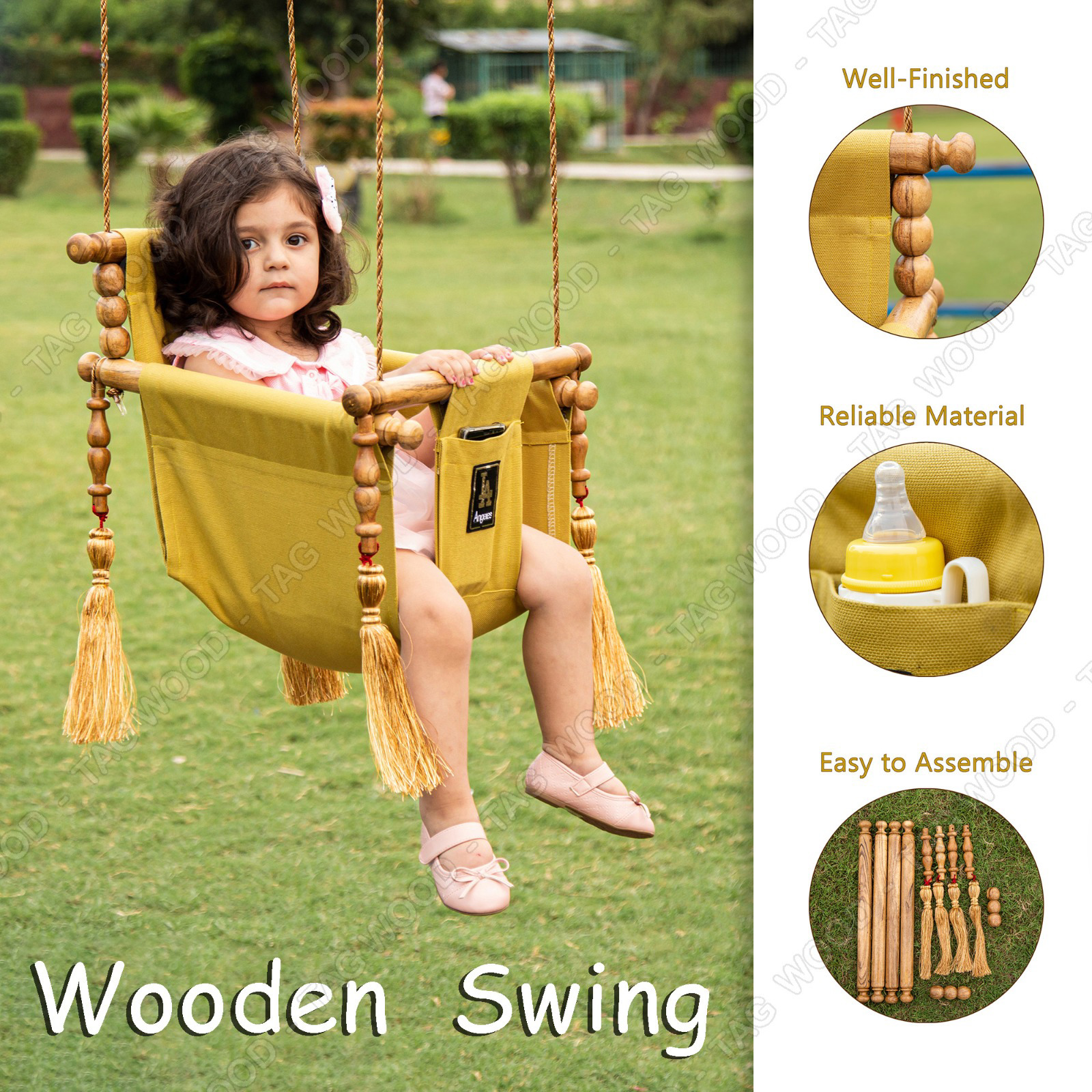  Premium Wooden Quality Baby Swing Baby Toys With a Fabric Chair  - view 3