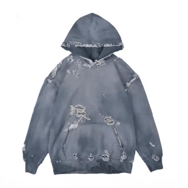 Heavyweight oversized ripped streetwear men custom Sweatshirt acid wash hoodie