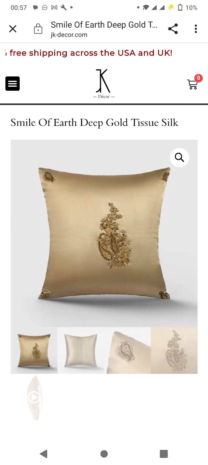  High Quality Smile To Earth Deep Gold Tissue handmade Cushion Available In All Sizes 