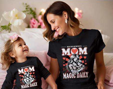  Stylish High Material Cotton T-shirt featuring Mom And  Daughter Love 
