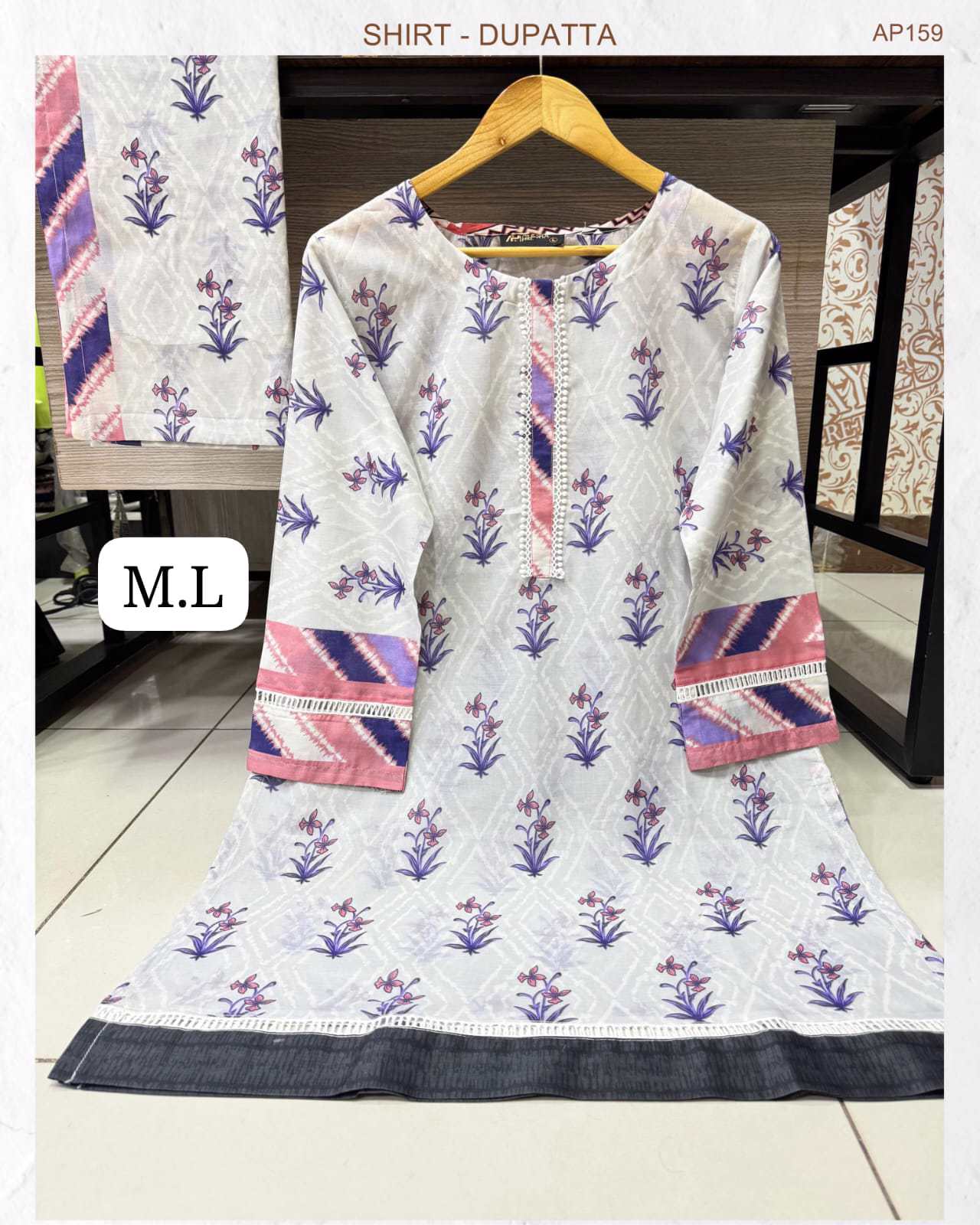 Ladies Lawn Printed 2 piece Suit With Lace Derailing On Dupatta Available In Standard Size