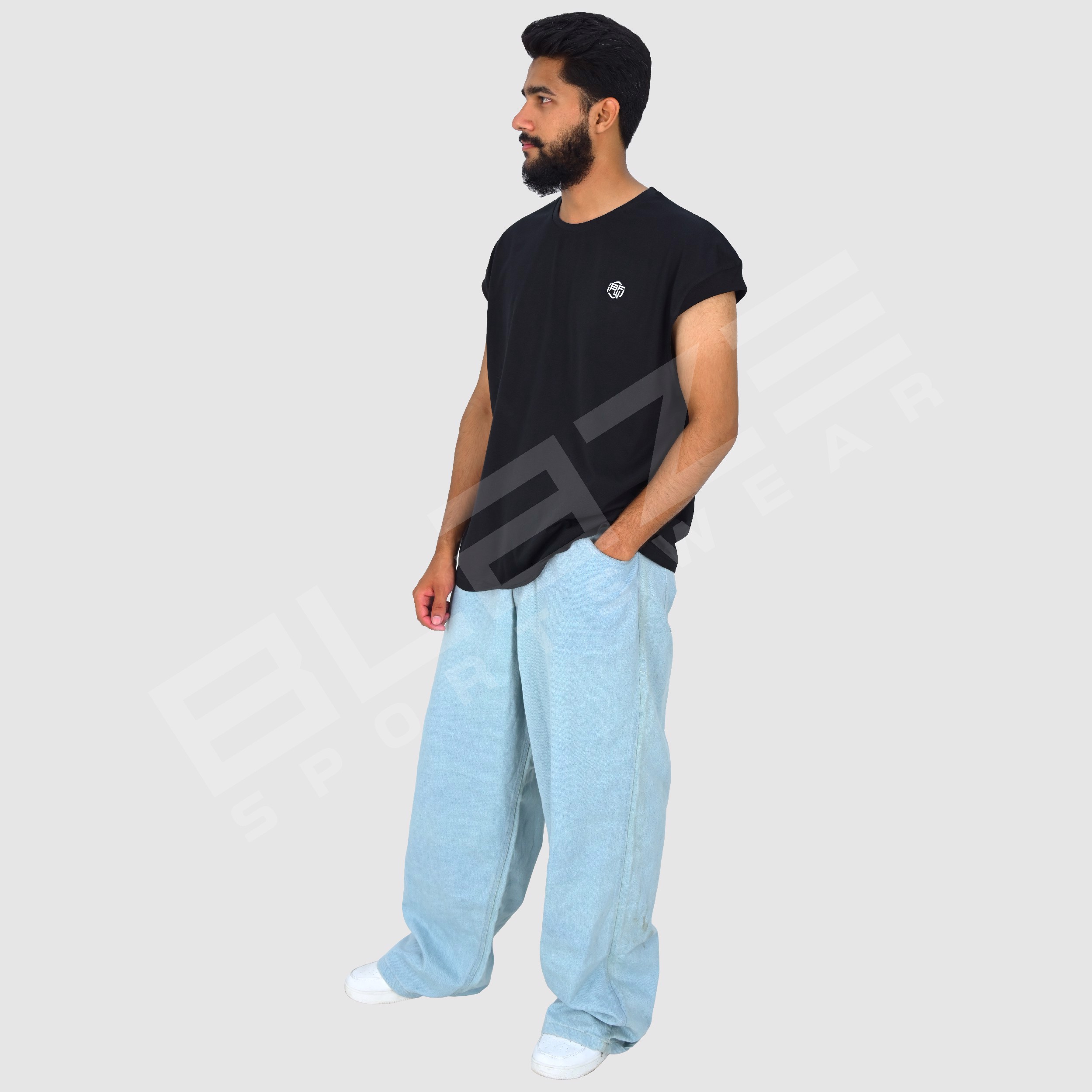 Customized Men's Jeans Streetwear Hip Hop Casual Wide Leg Jeans Stone Washed Loose Straight Baggy  - view 9