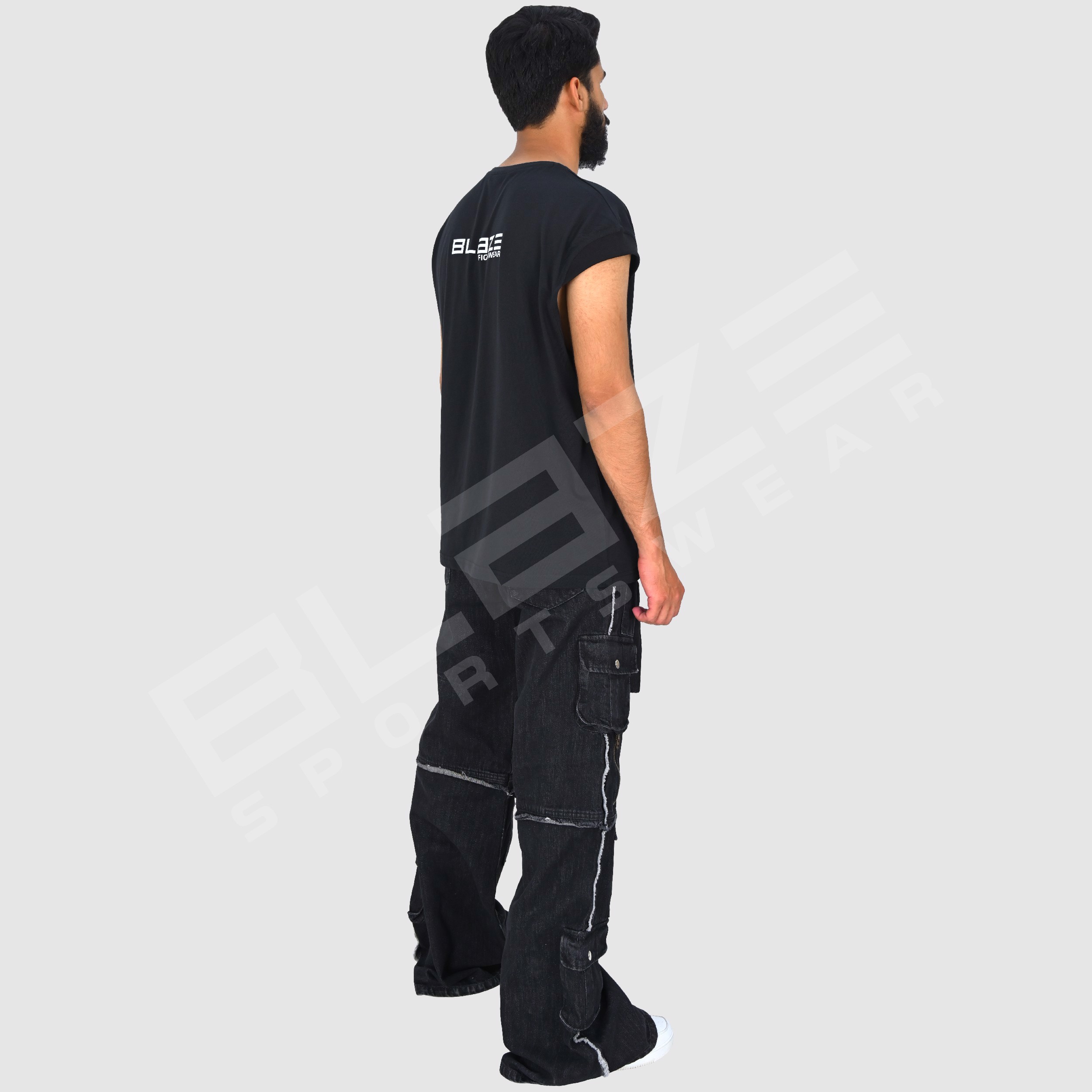 Customized Men's Jeans Streetwear Hip Hop Casual Wide Leg Jeans Stone Washed Loose Straight Baggy  - view 10
