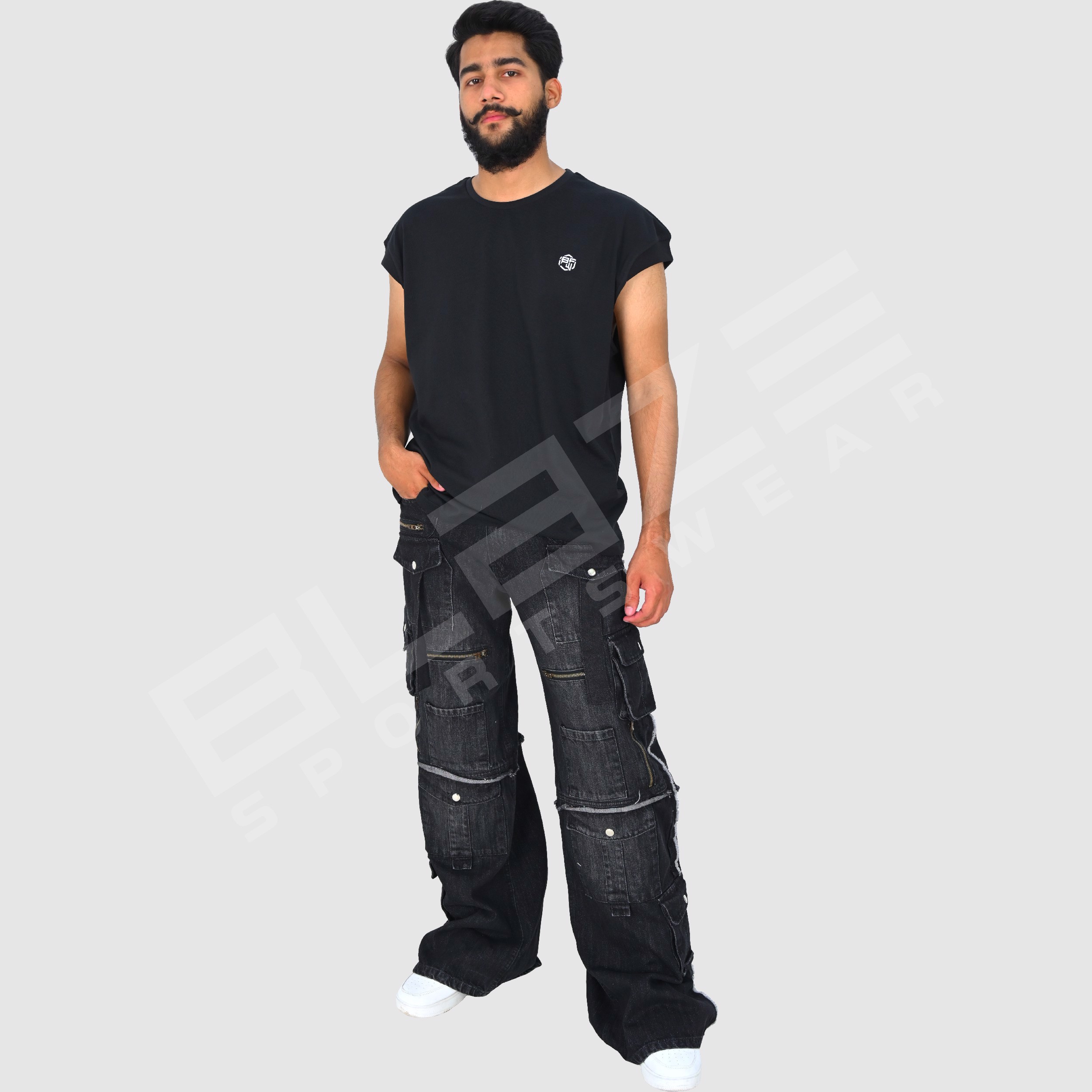 Customized Men's Jeans Streetwear Hip Hop Casual Wide Leg Jeans Stone Washed Loose Straight Baggy  - view 14