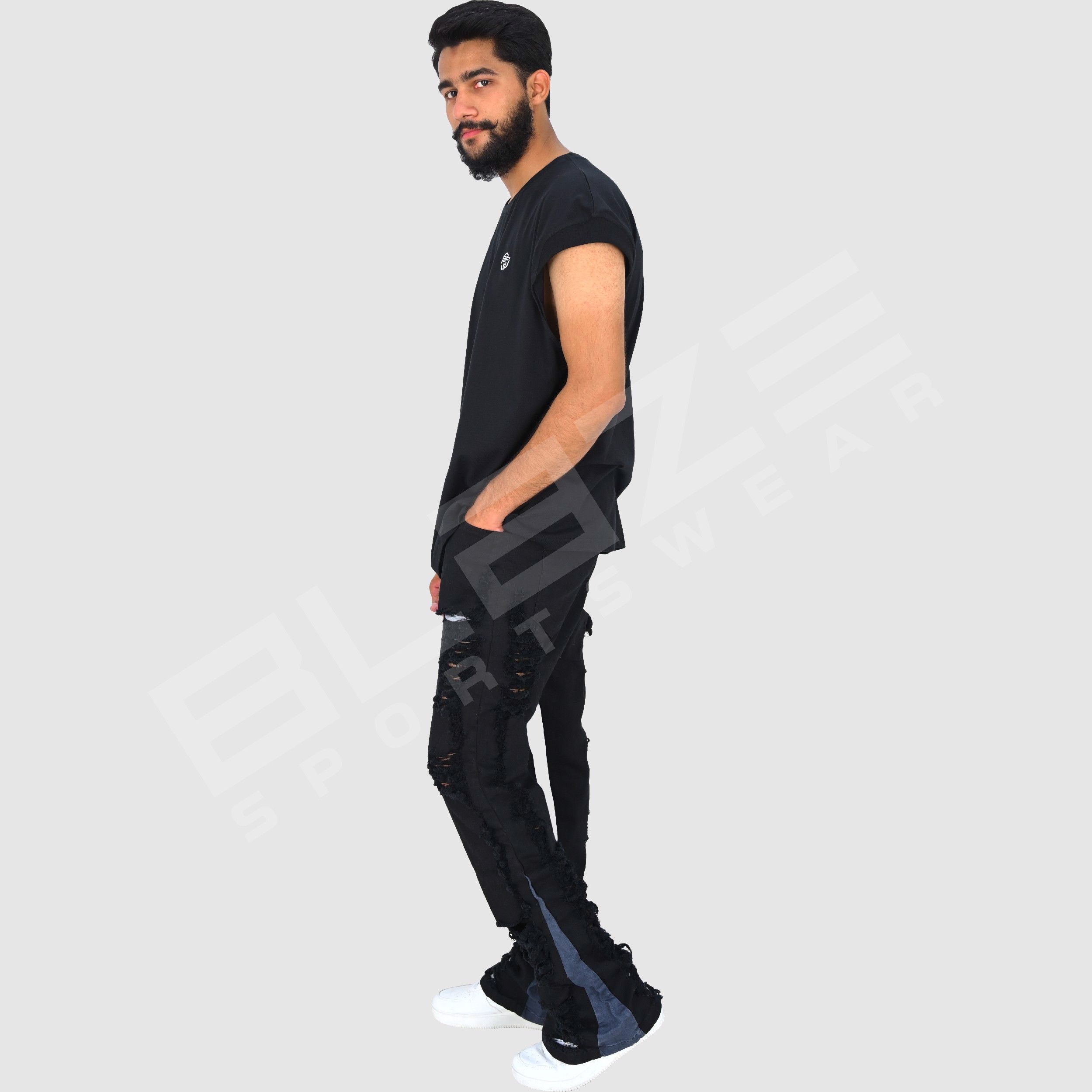 OEM Unisex Jeans Streetwear Hip Hop Casual Wide Leg Jeans Stone Washed Loose Straight Baggy  - view 14