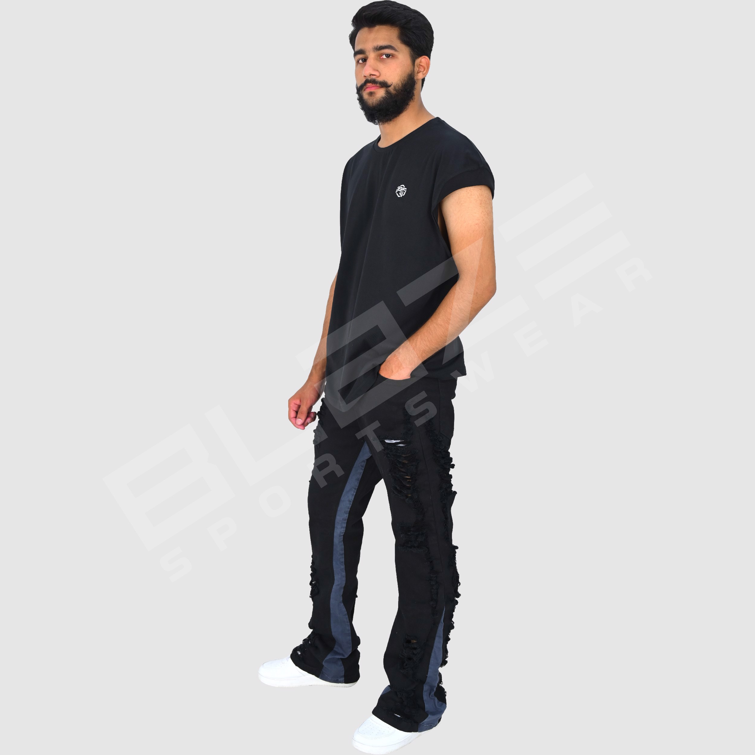 OEM Unisex Jeans Streetwear Hip Hop Casual Wide Leg Jeans Stone Washed Loose Straight Baggy  - view 15