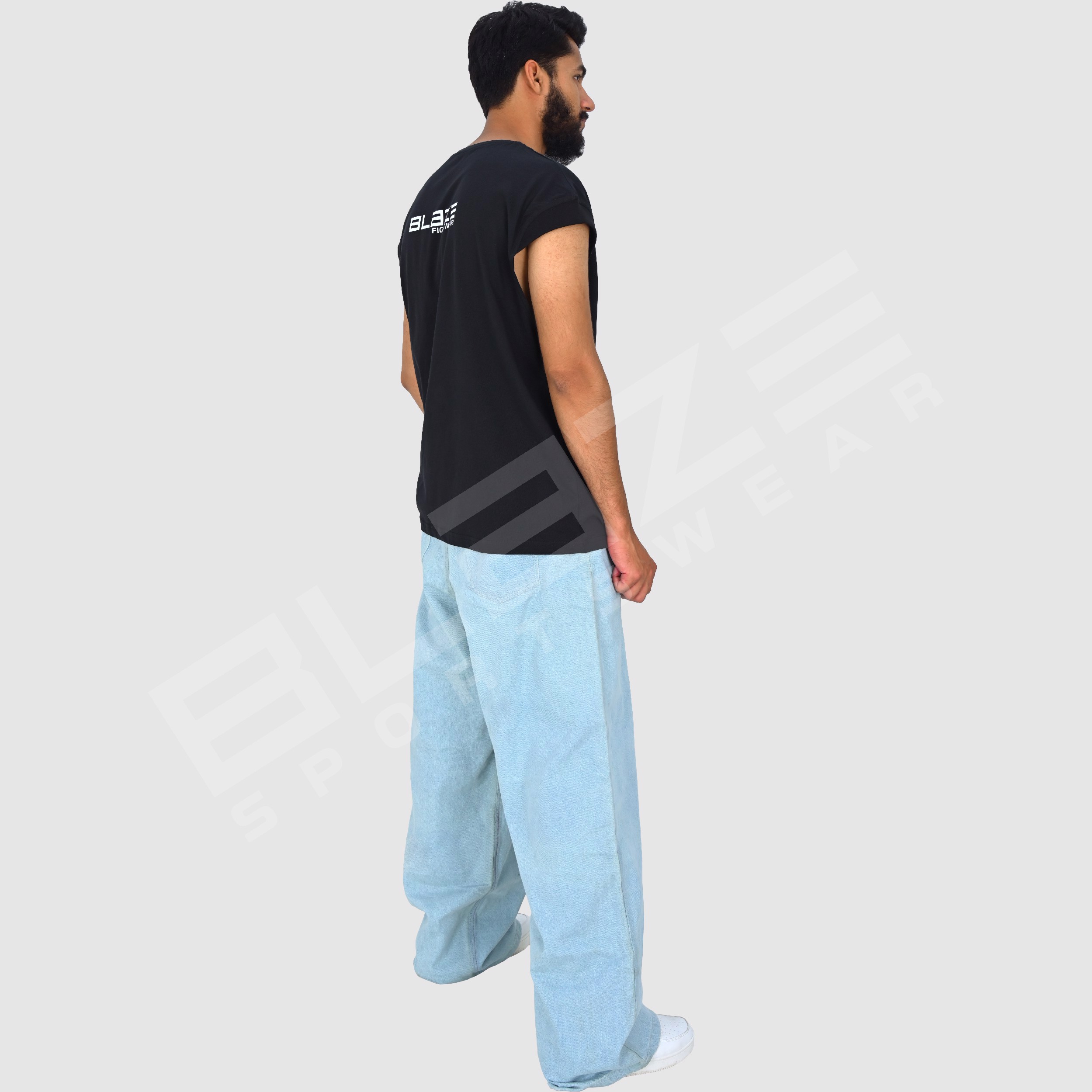 Customized Men'S Jeans Streetwear Hip Hop Casual Wide Leg Jeans Stone Washed Loose Straight Baggy  - view 2