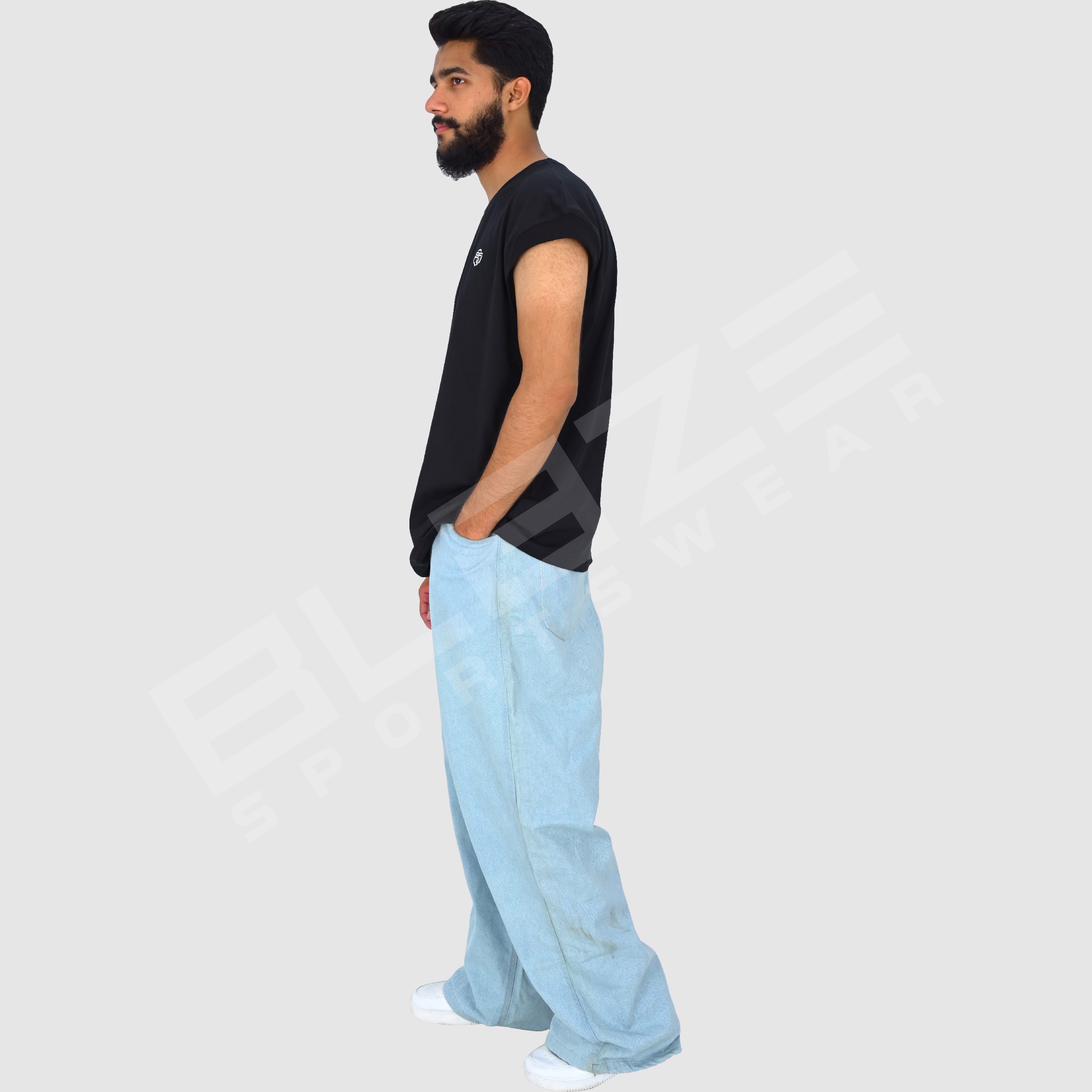 Customized Men'S Jeans Streetwear Hip Hop Casual Wide Leg Jeans Stone Washed Loose Straight Baggy  - view 3