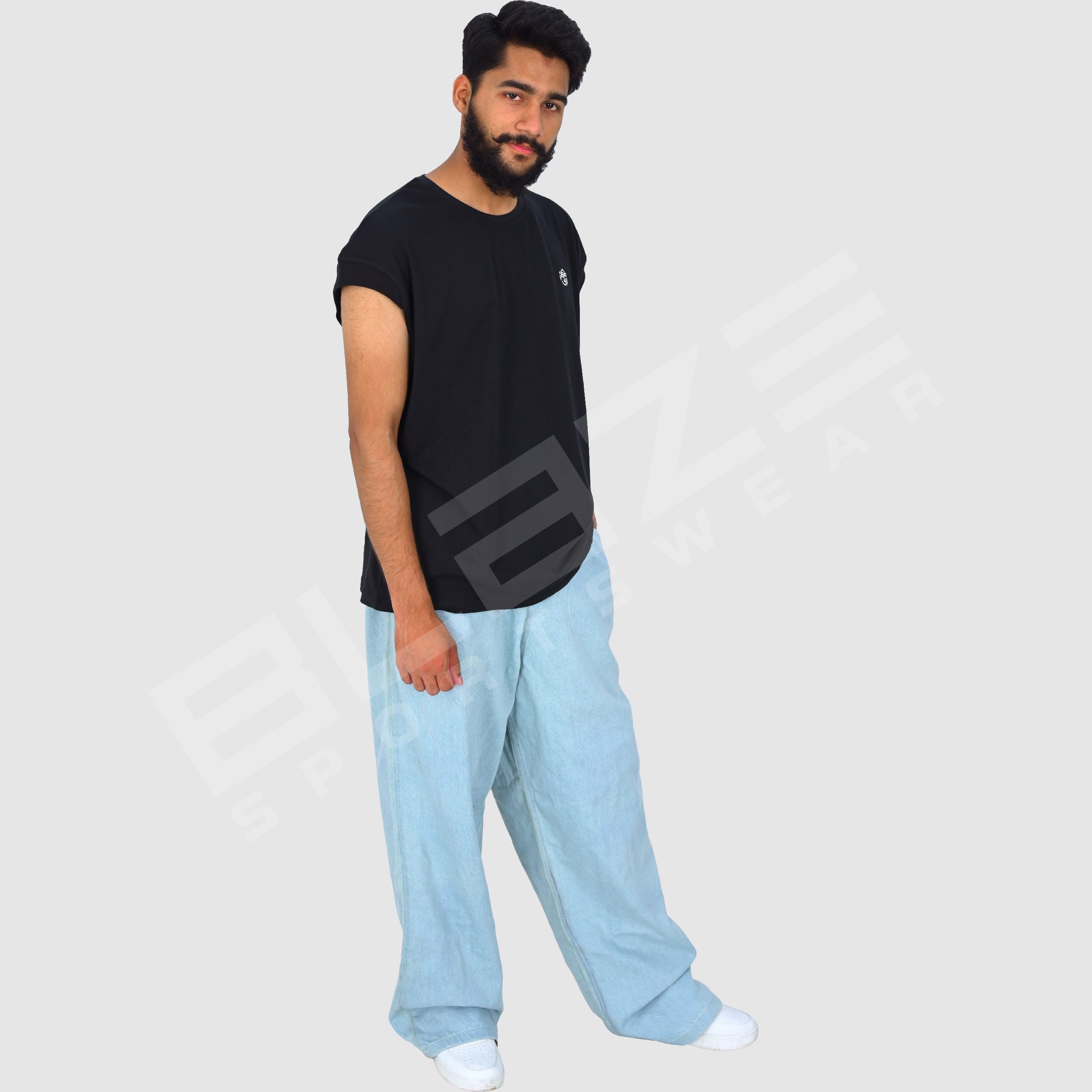 Customized Men'S Jeans Streetwear Hip Hop Casual Wide Leg Jeans Stone Washed Loose Straight Baggy  - view 5