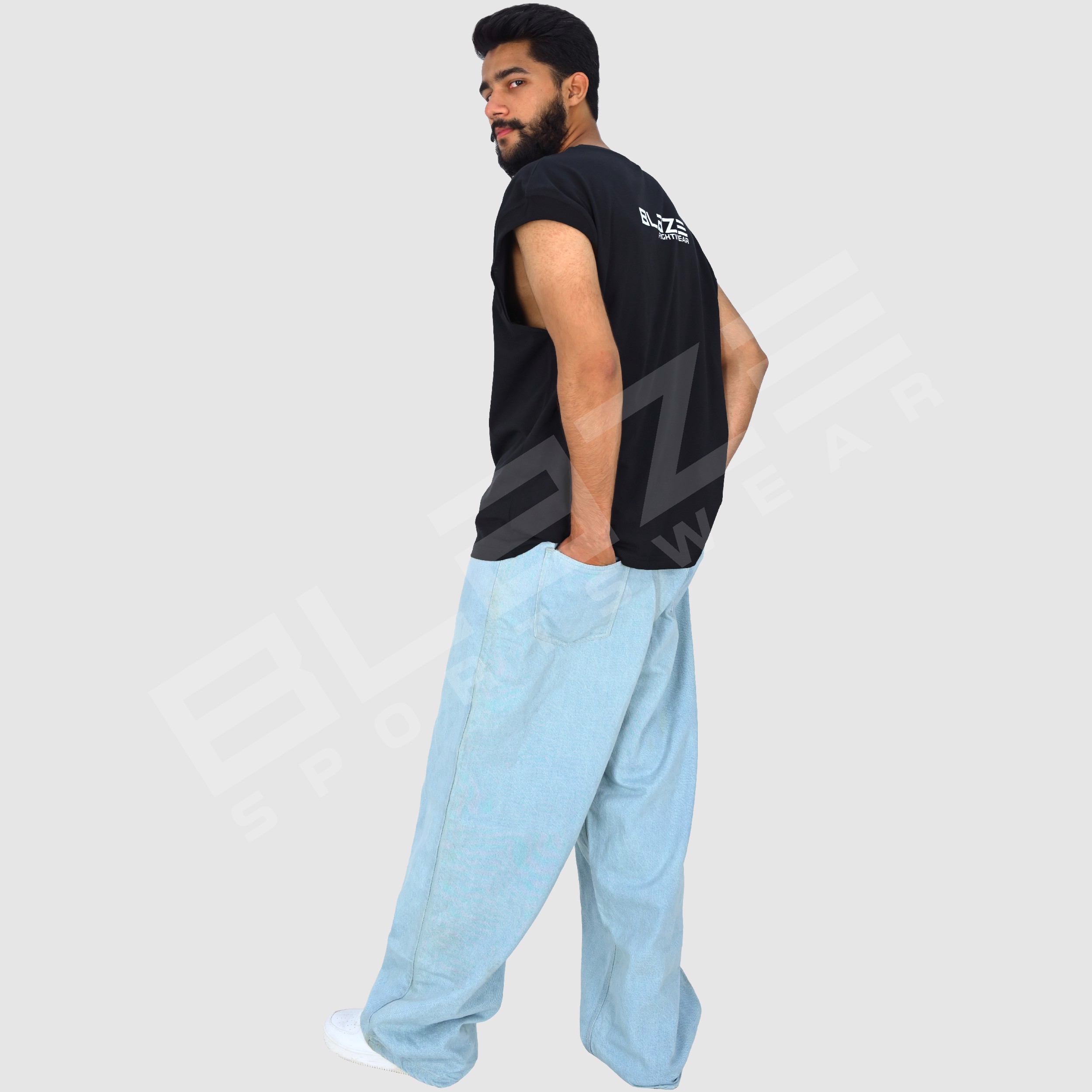 Customized Men'S Jeans Streetwear Hip Hop Casual Wide Leg Jeans Stone Washed Loose Straight Baggy  - view 7