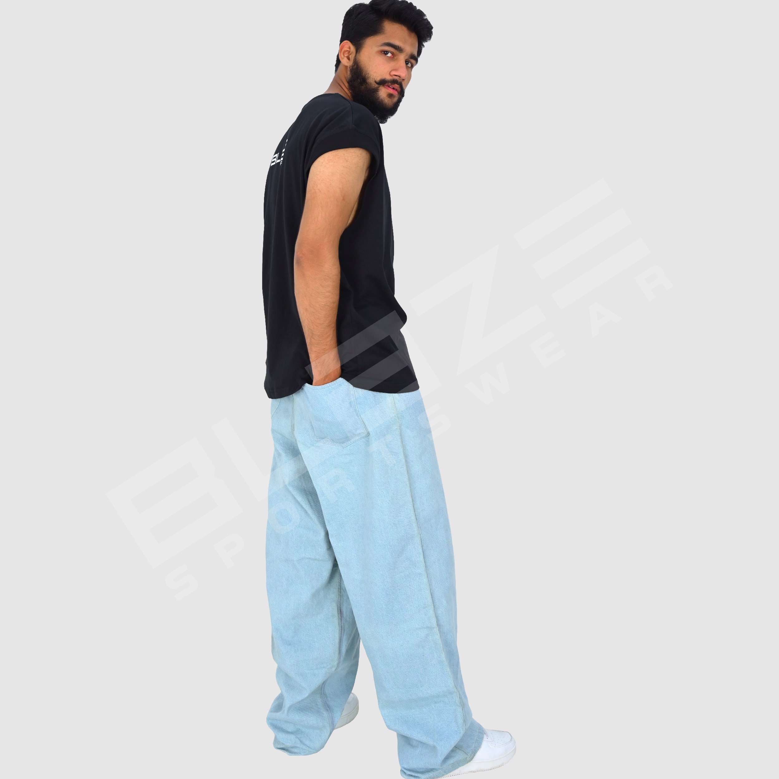 Customized Men'S Jeans Streetwear Hip Hop Casual Wide Leg Jeans Stone Washed Loose Straight Baggy  - view 9
