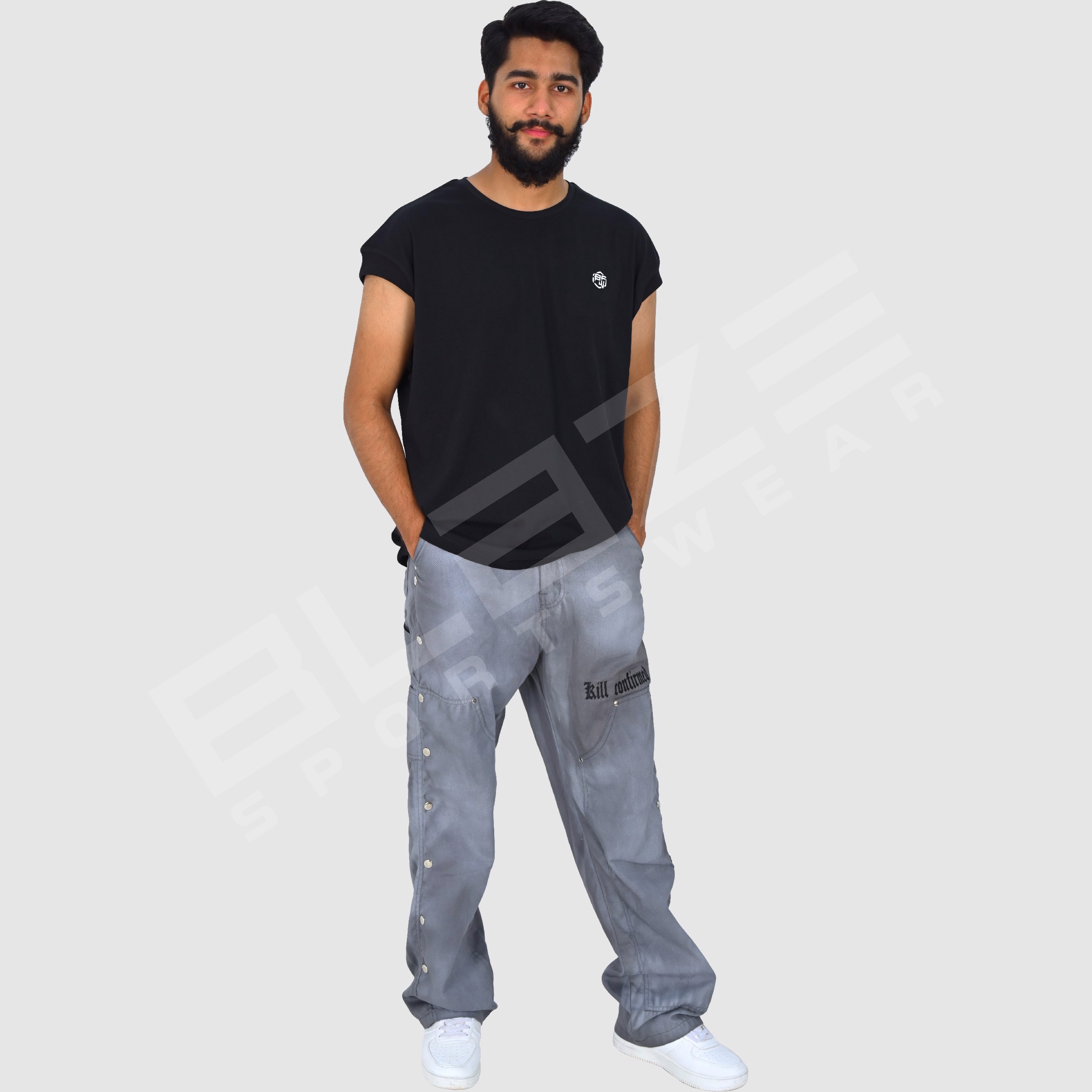 Custom high quality distressed wide leg mens jeans streetwear clothes denim pants custom cargo baggy